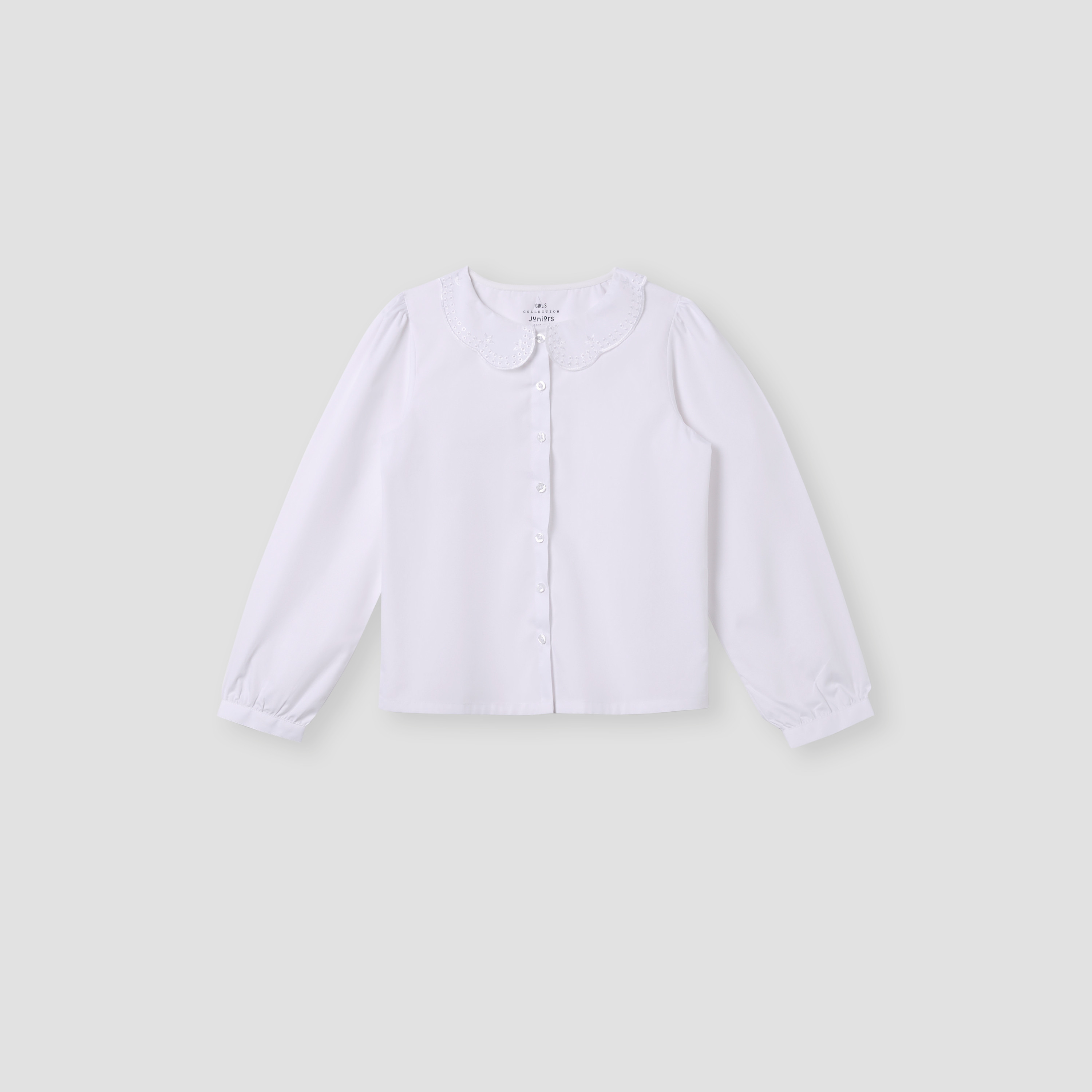 قميص سادة بأكمام طويلة وياقة بيتر بان من جونيورز-girls-clothing-blousesandshirts-image-5