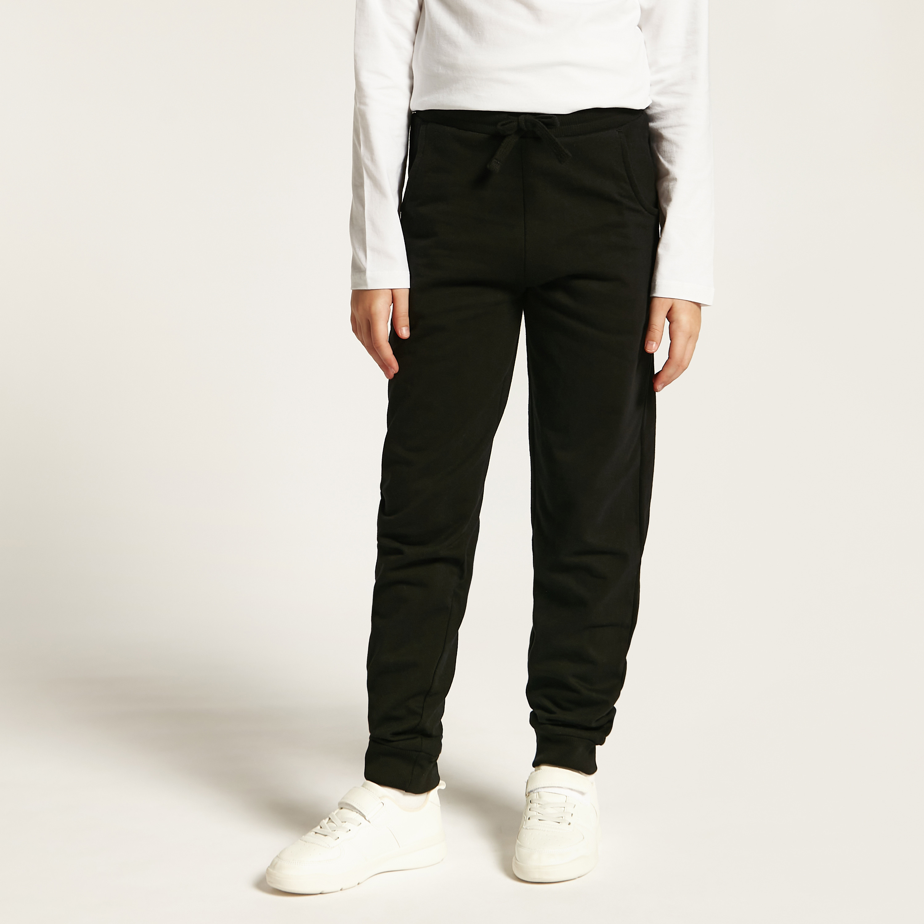 Juniors Solid Joggers with Drawstring Closure and Pockets-girls-clothing-schoolwear-bottoms-joggers-image-1