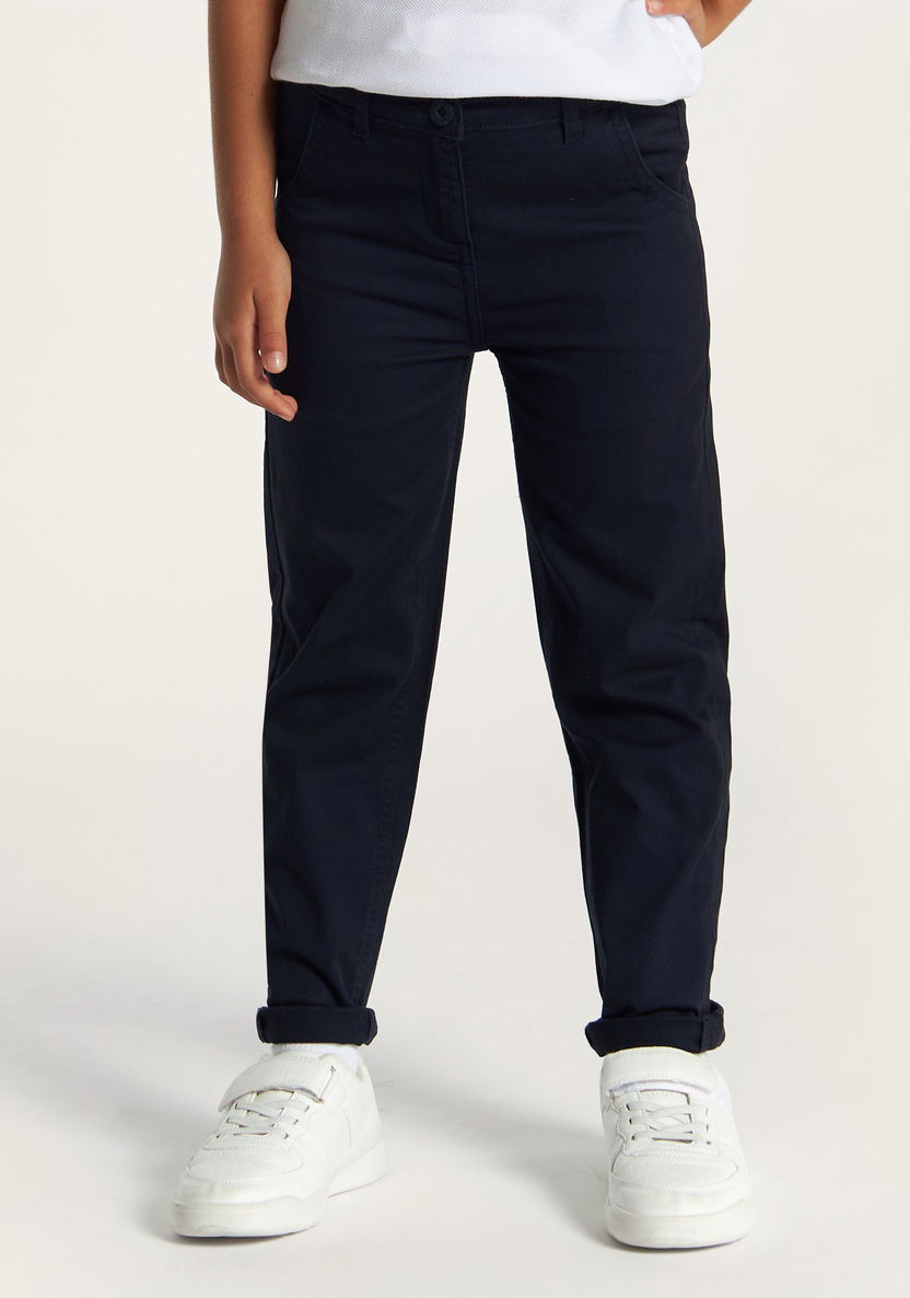 Juniors Solid Pants with Pockets and Button Closure-Bottoms-image-1