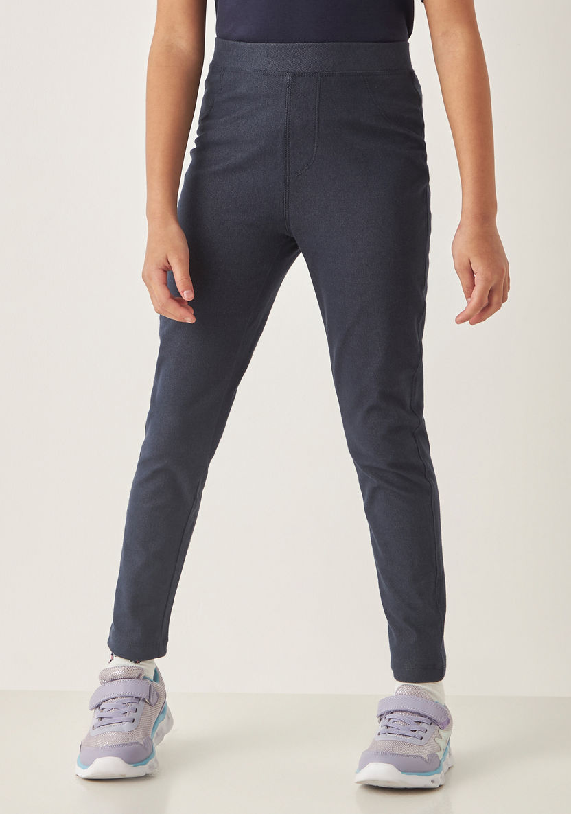 Juniors Solid Denim Jeggings with Elasticated Waistband-Bottoms-image-1