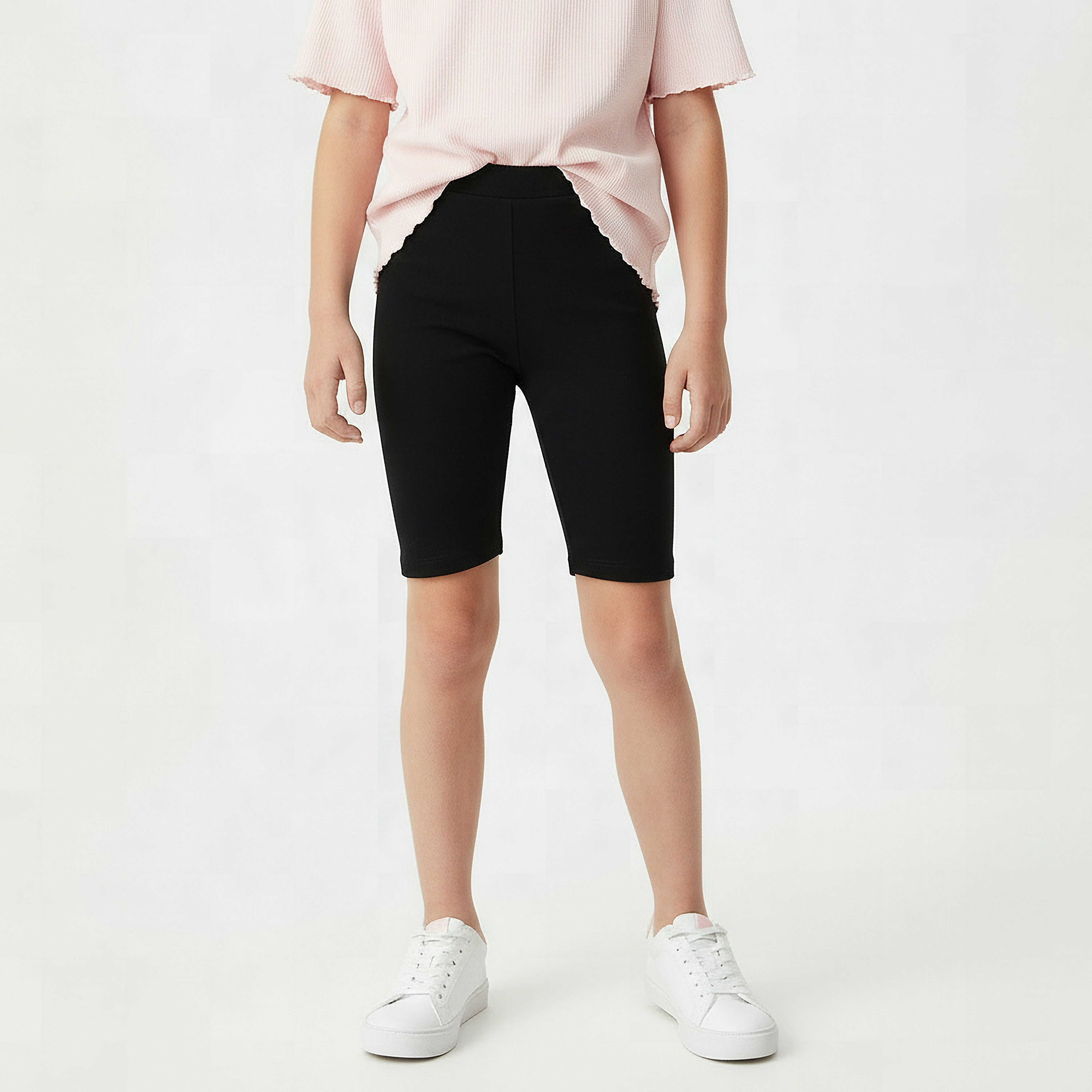 Juniors Knee Length Elasticated Waist Shorts-girls-clothing-bottoms-shorts-image-1