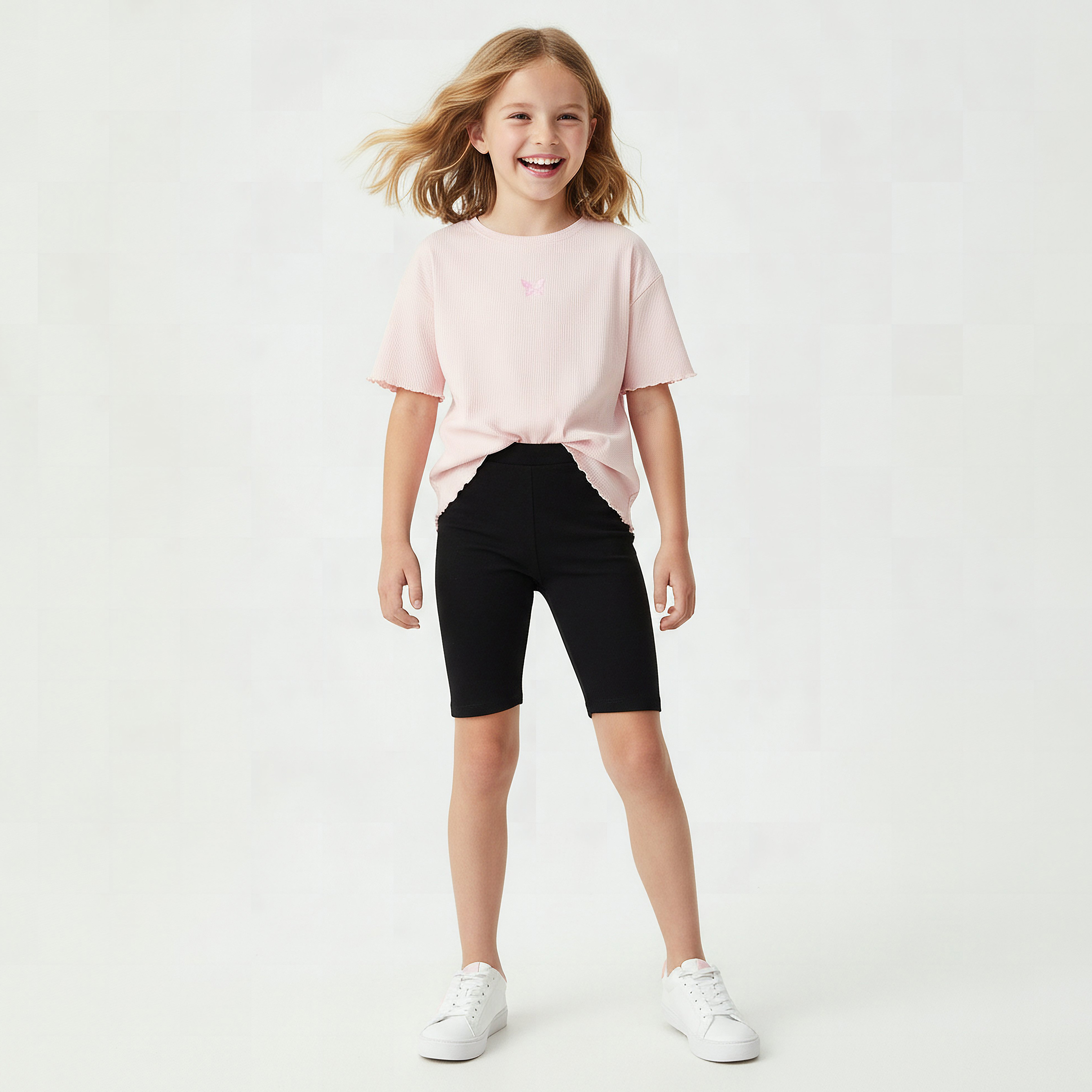 Juniors Knee Length Elasticated Waist Shorts-girls-clothing-bottoms-shorts-image-2