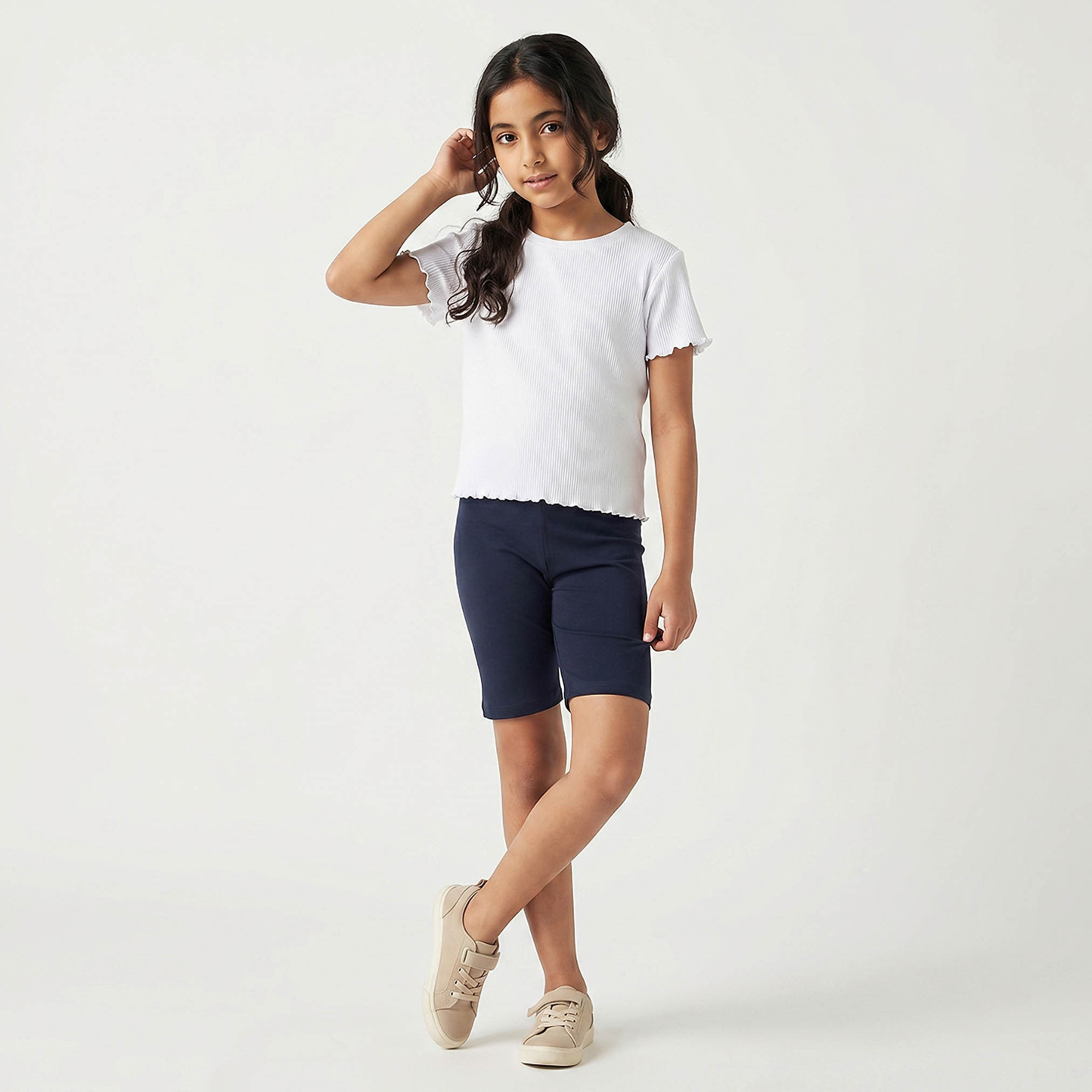 Pack of 2 Juniors Knee-Length Elasticated Waist Short Leggings-girls-clothing-bottoms-shorts-image-4