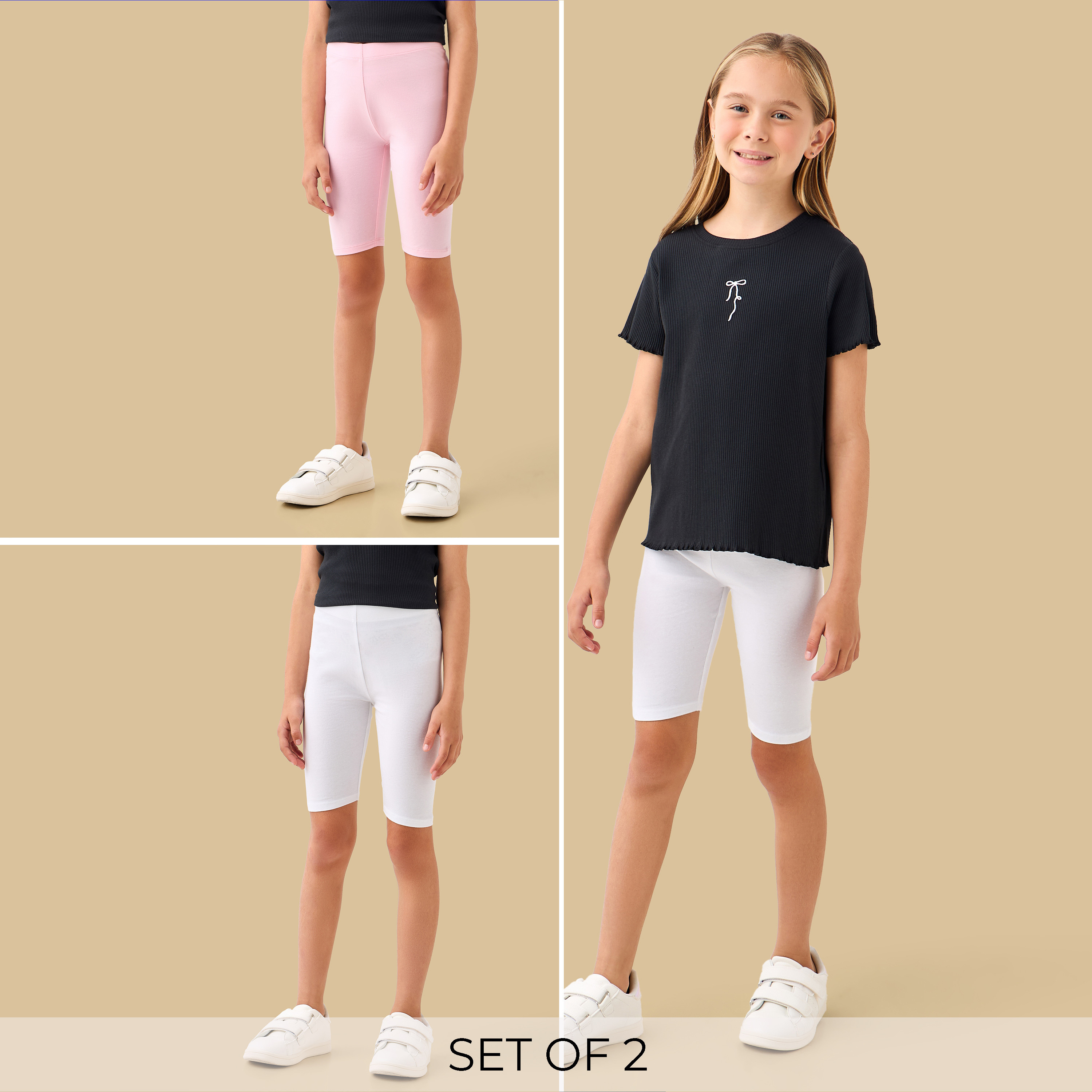 Juniors Knee Length Elasticated Waist Shorts-girls-clothing-bottoms-shorts-image-1