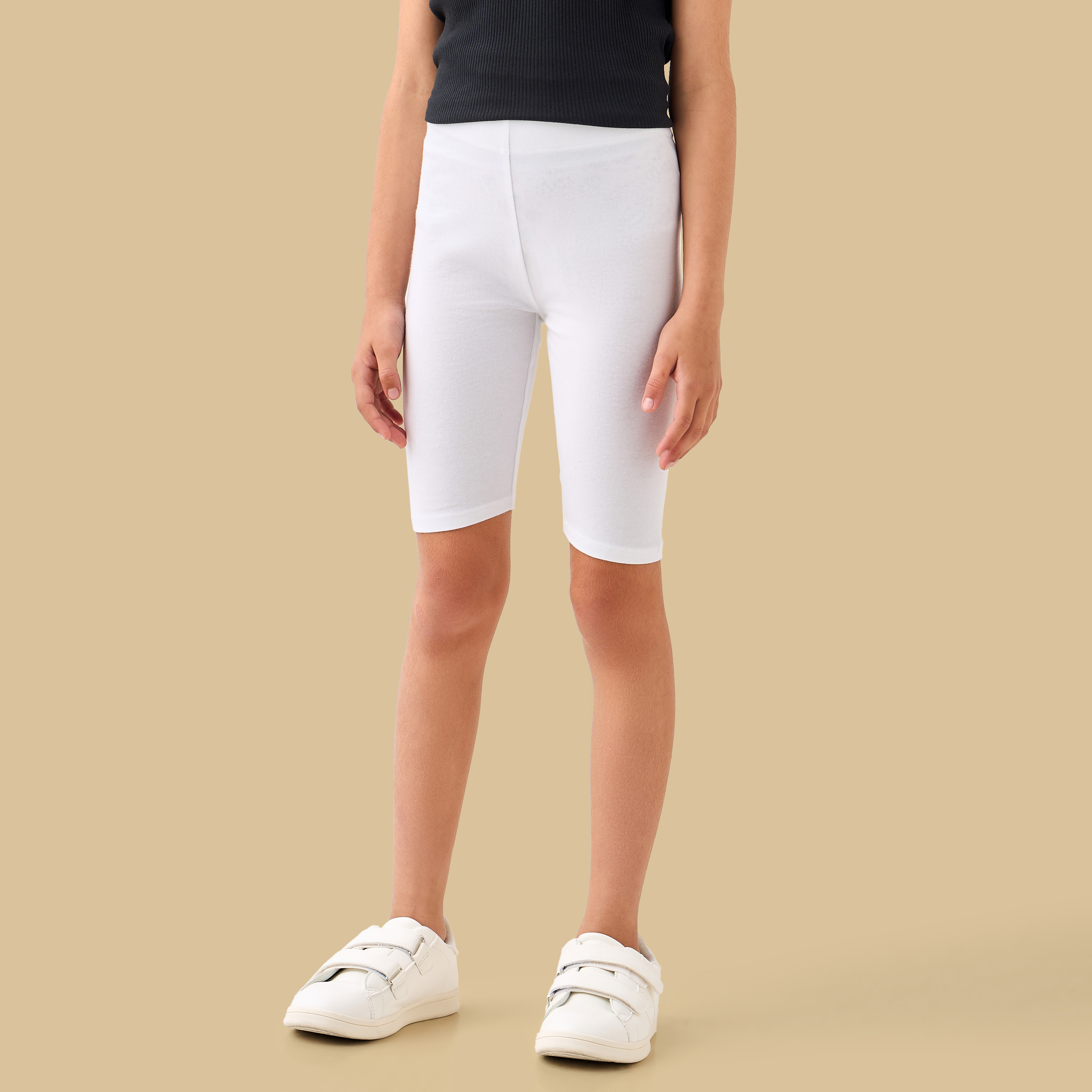 Juniors Knee Length Elasticated Waist Shorts-girls-clothing-bottoms-shorts-image-2