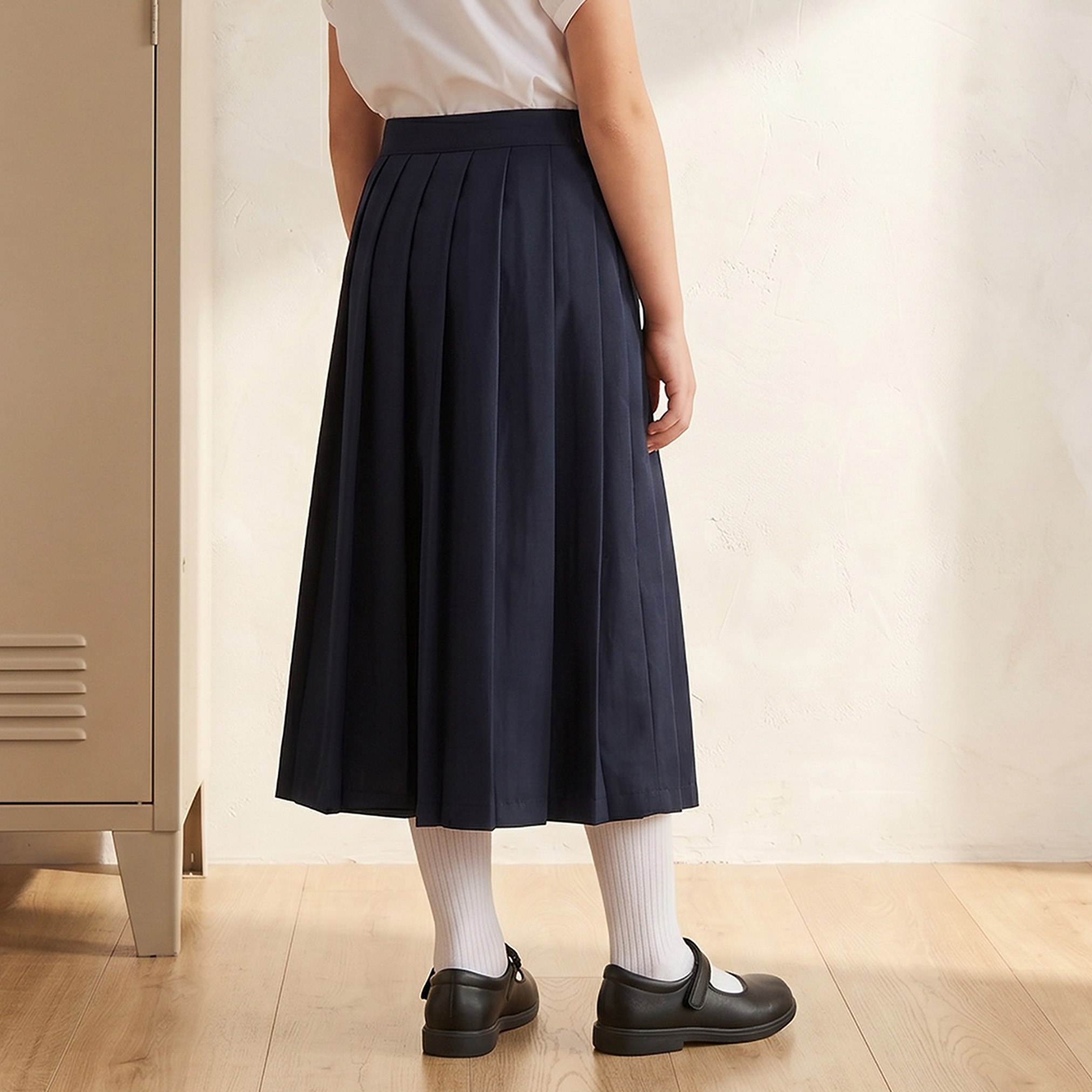 تنورة طويلة سادة بزر إغلاق وجيب من جونيورز-girls-clothing-schoolwear-bottoms-skirt-image-3