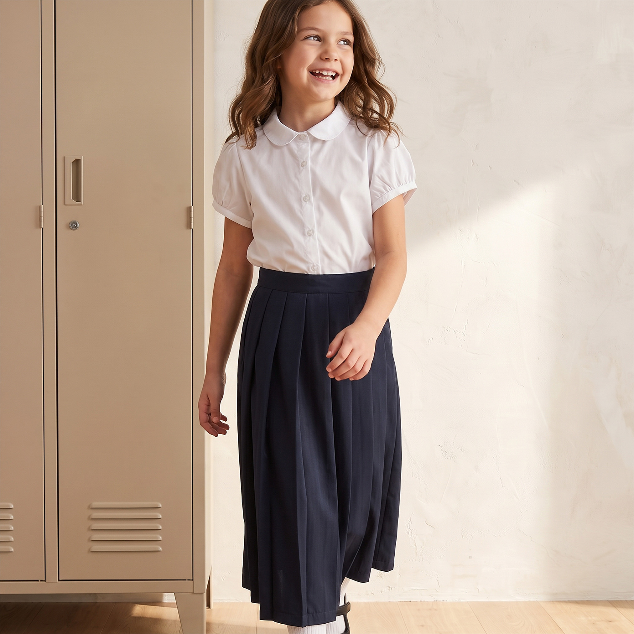 تنورة طويلة سادة بزر إغلاق وجيب من جونيورز-girls-clothing-schoolwear-bottoms-skirt-image-5
