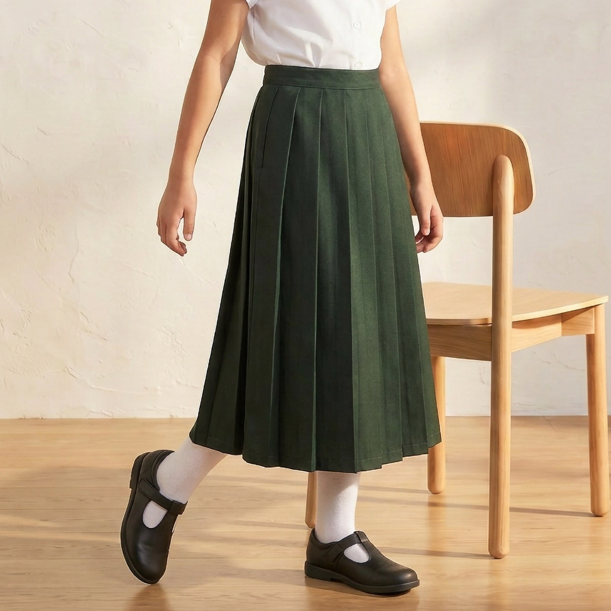 تنورة طويلة سادة بزر إغلاق وجيب من جونيورز-girls-clothing-schoolwear-bottoms-skirt-image-1