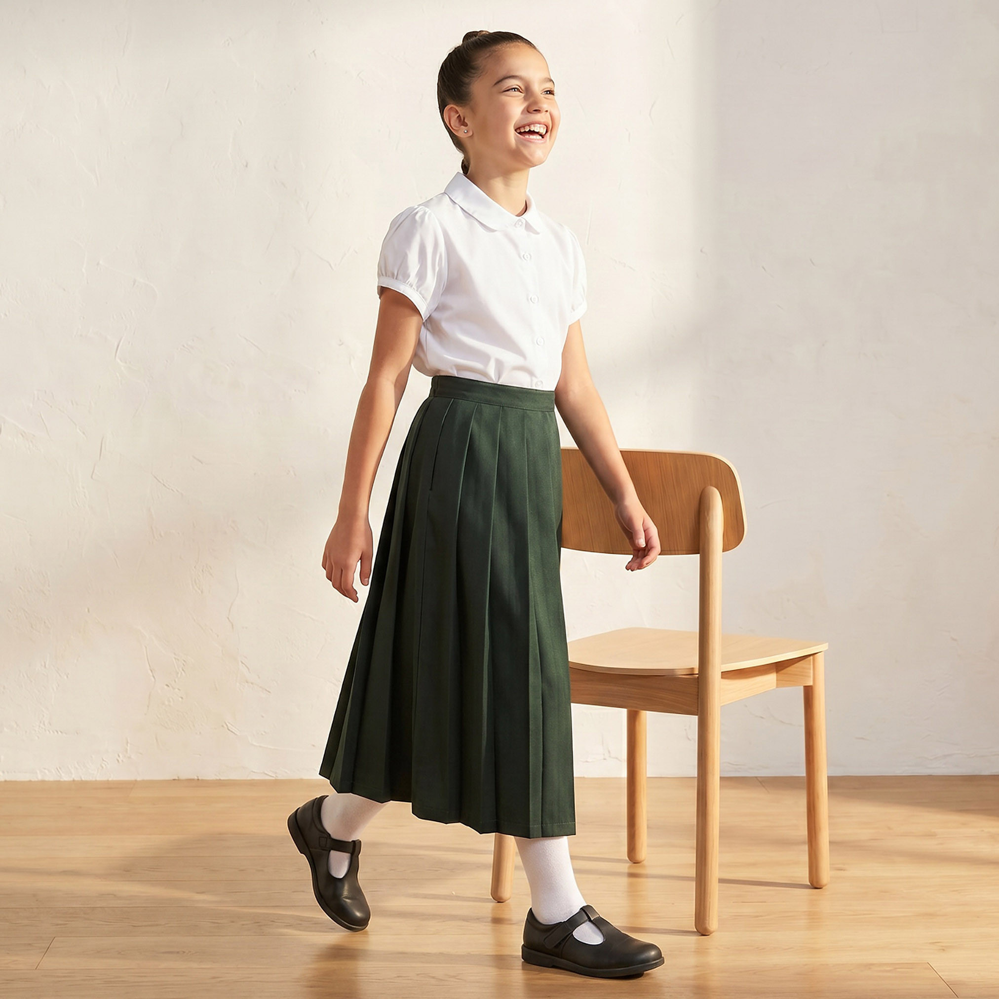 تنورة طويلة سادة بزر إغلاق وجيب من جونيورز-girls-clothing-schoolwear-bottoms-skirt-image-2