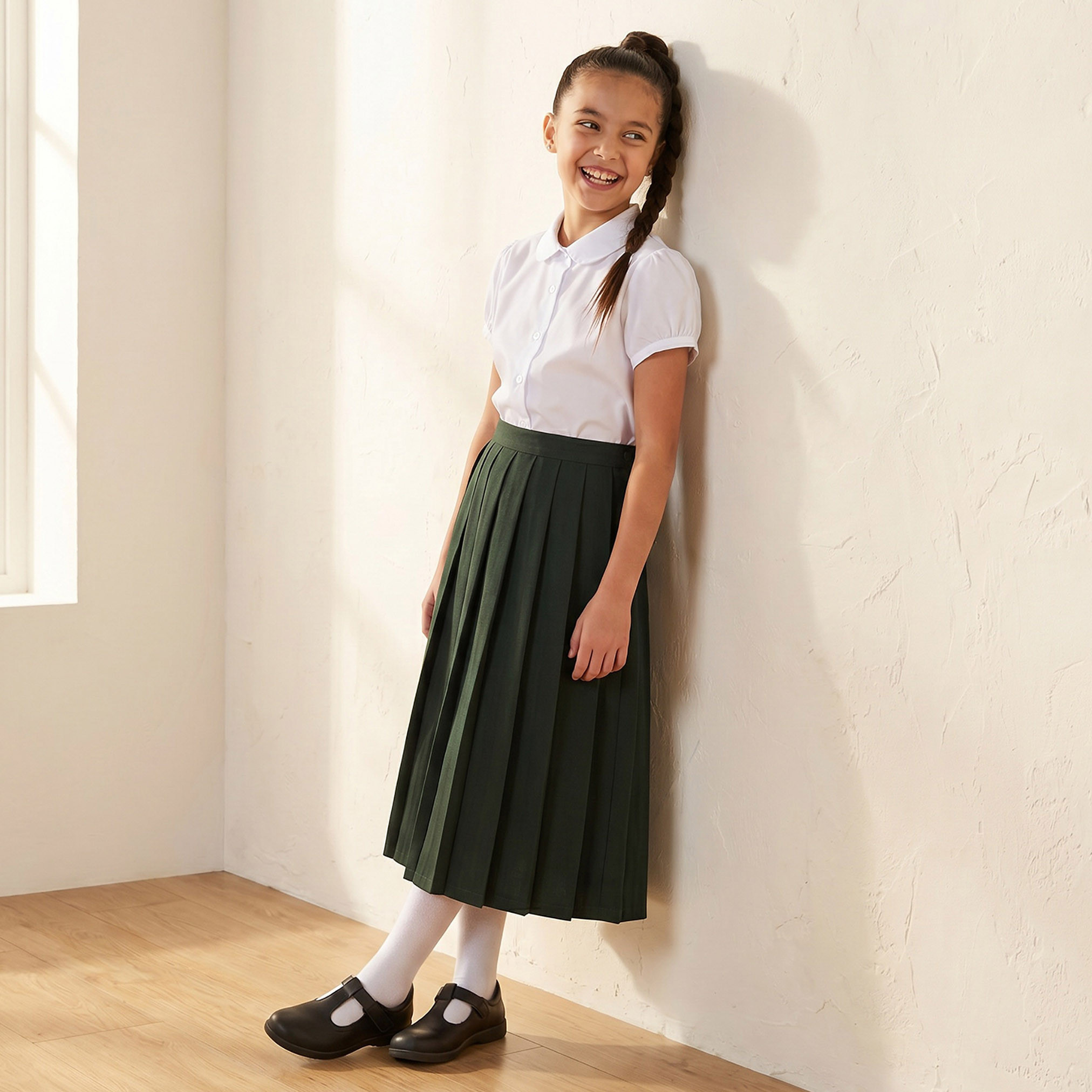 تنورة طويلة سادة بزر إغلاق وجيب من جونيورز-girls-clothing-schoolwear-bottoms-skirt-image-5