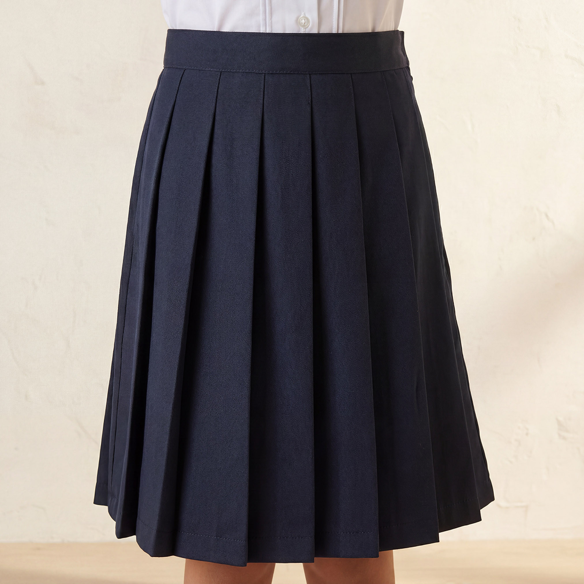 Juniors Solid A-line Pleated Skirt with Pockets-girls-clothing-schoolwear-bottoms-skirt-image-6