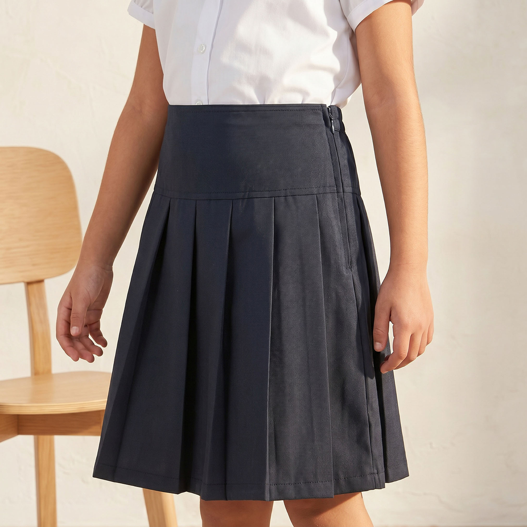 Juniors Solid A-line Skirt with Pleated Detail-girls-clothing-schoolwear-bottoms-skirt-image-5
