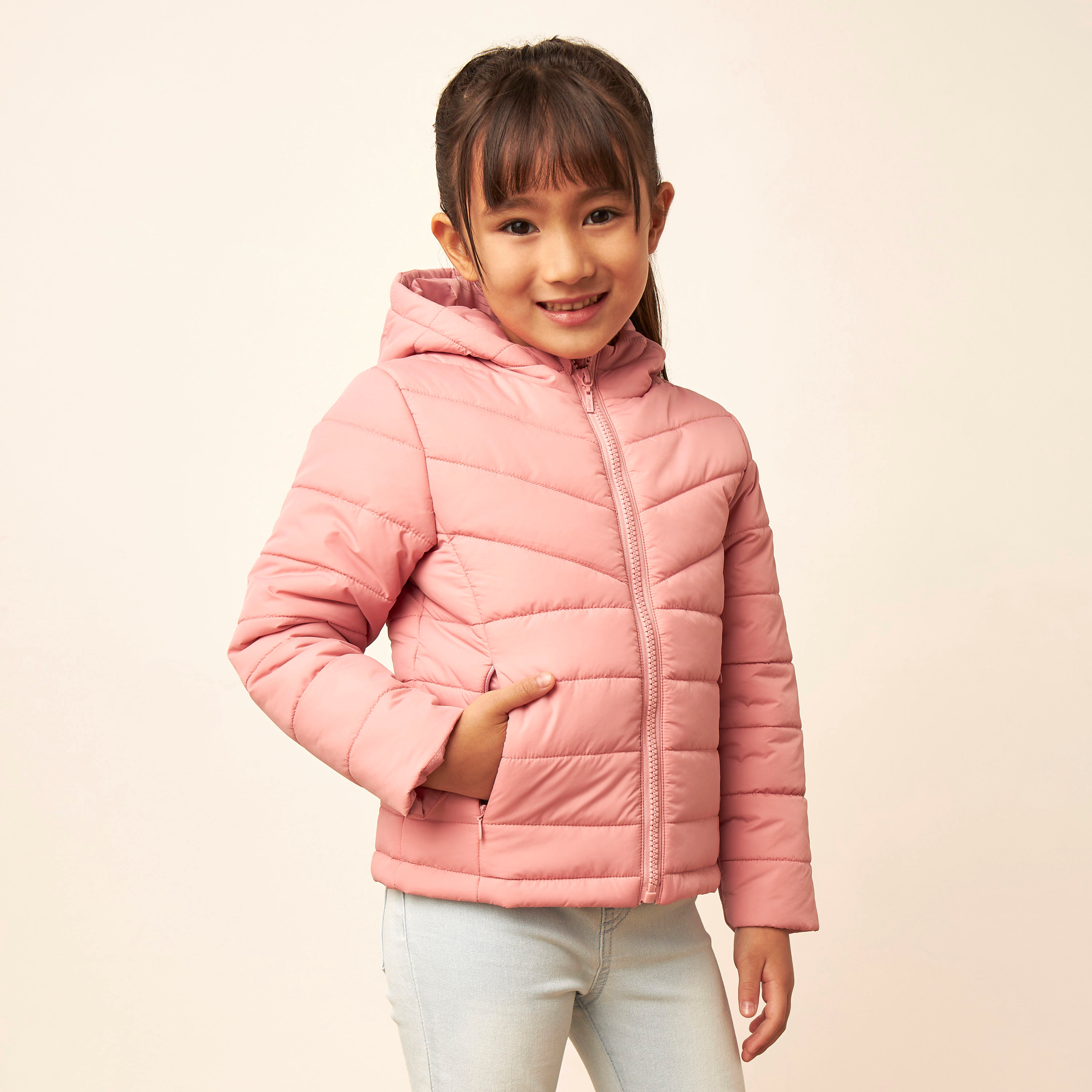 Juniors Solid Puffer Jacket with Hood and Pockets