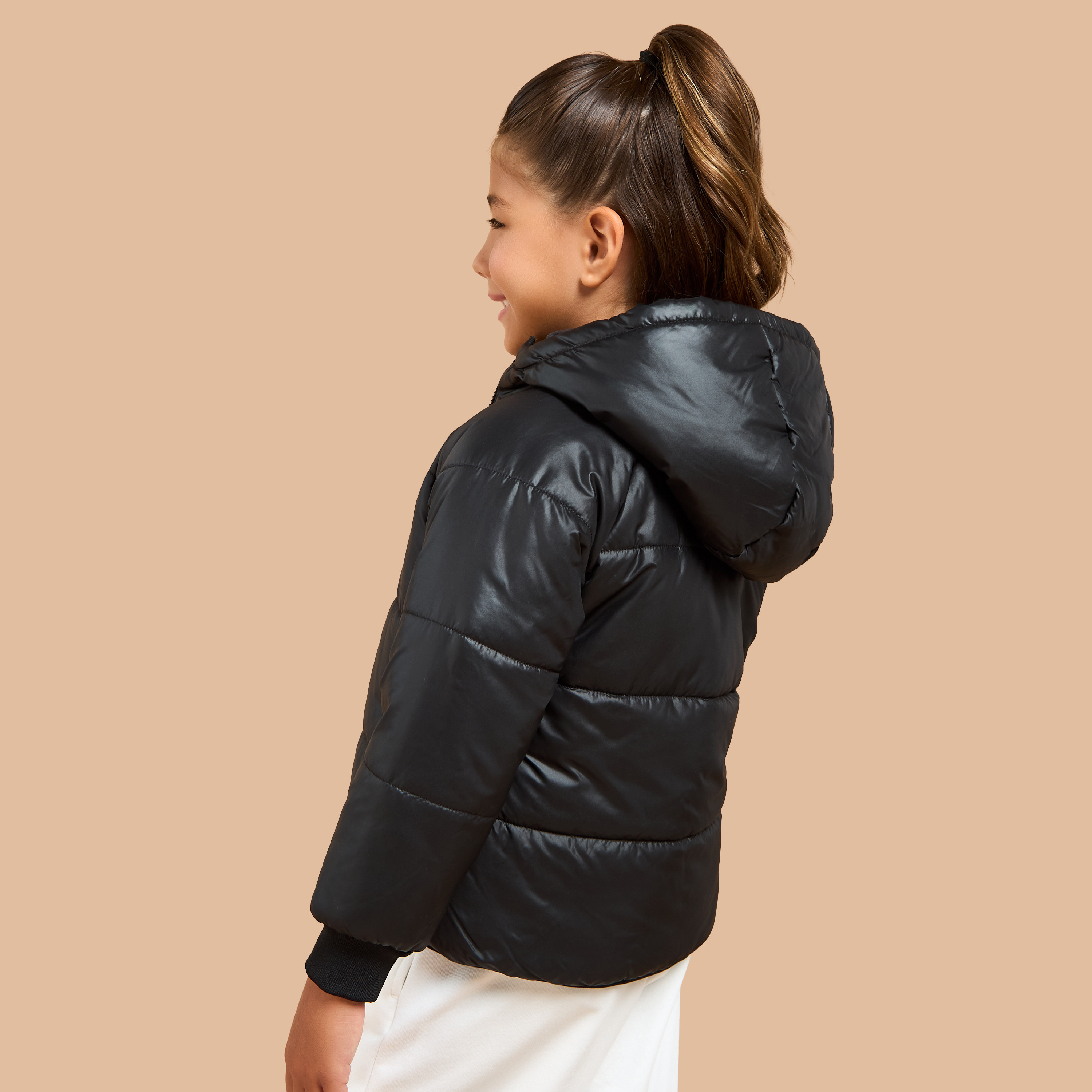 Juniors Quilted Hooded Jacket with Zip Closure-girls-clothing-winterwear-jacketsandcoats-image-3