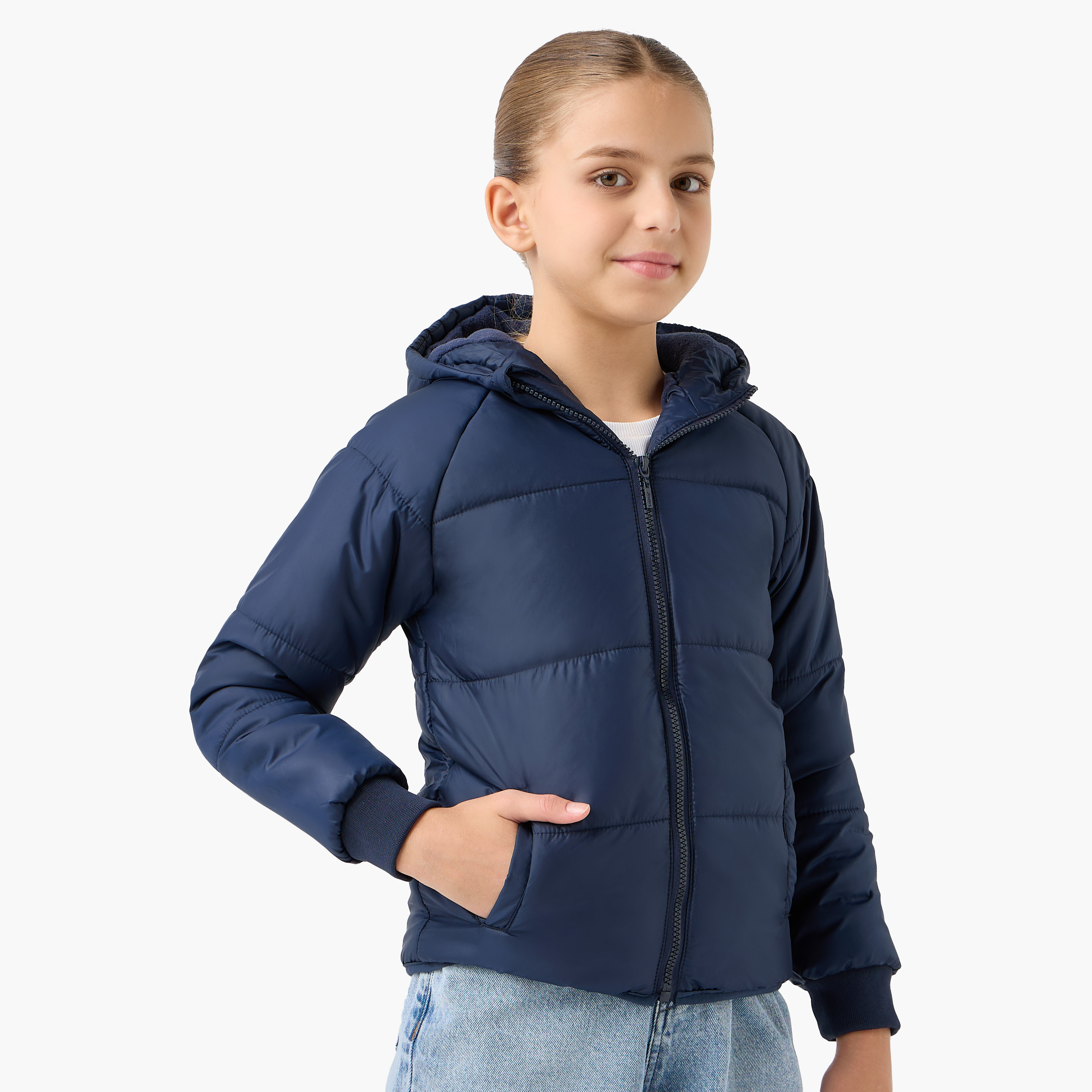 Juniors Quilted Hooded Jacket with Zip Closure-girls-clothing-schoolwear-jacketsandcoats-image-1