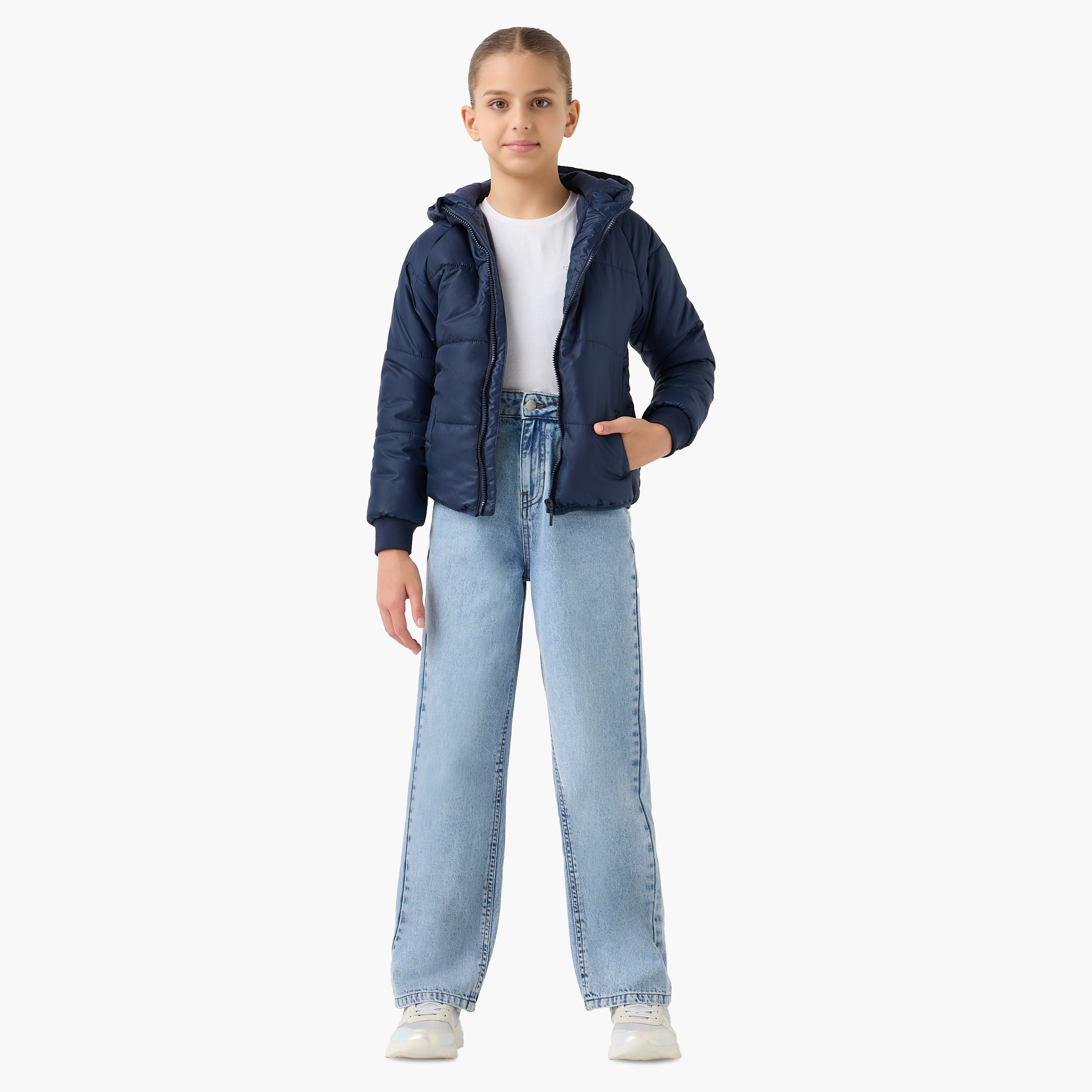 Juniors Quilted Hooded Jacket with Zip Closure-girls-clothing-schoolwear-jacketsandcoats-image-2