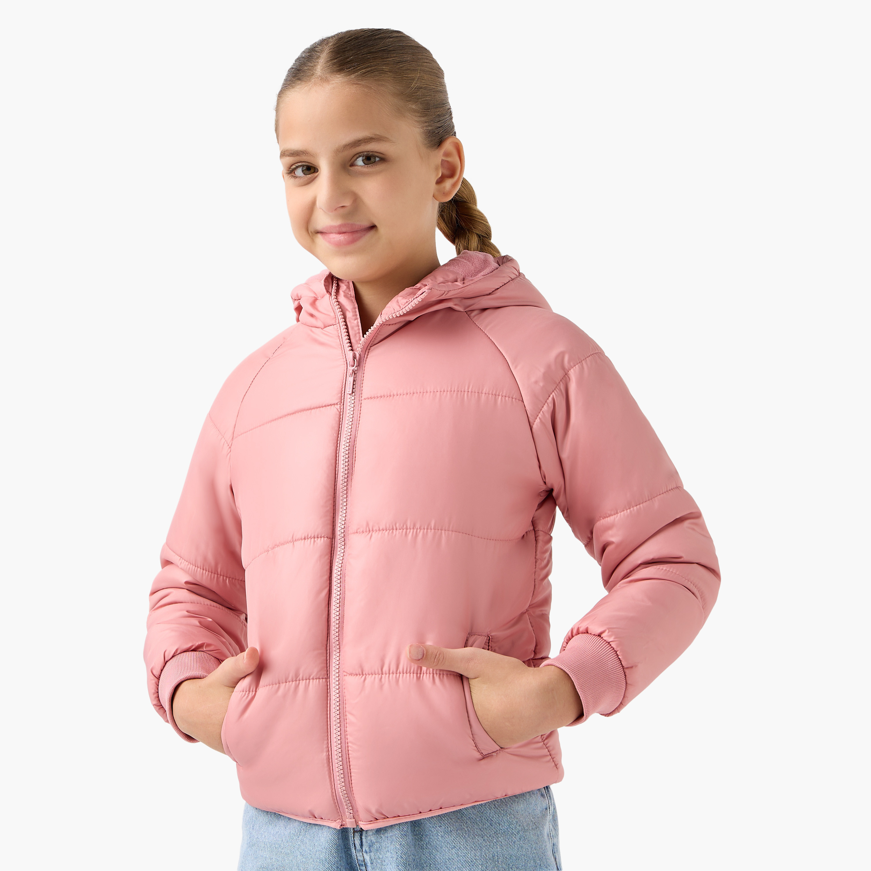 Juniors Quilted Hooded Jacket with Zip Closure-girls-clothing-schoolwear-jacketsandcoats-image-1