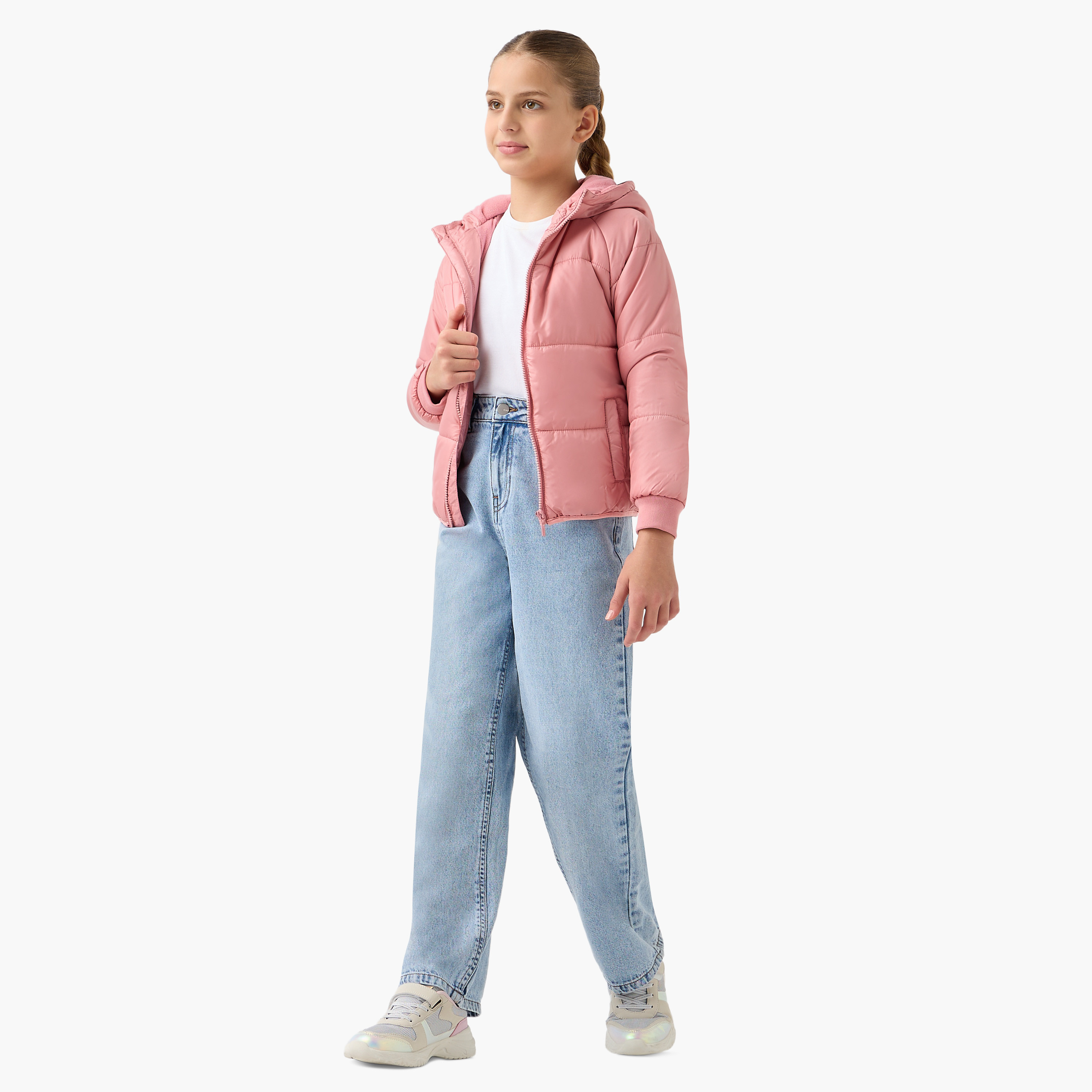 Juniors Quilted Hooded Jacket with Zip Closure-girls-clothing-schoolwear-jacketsandcoats-image-2