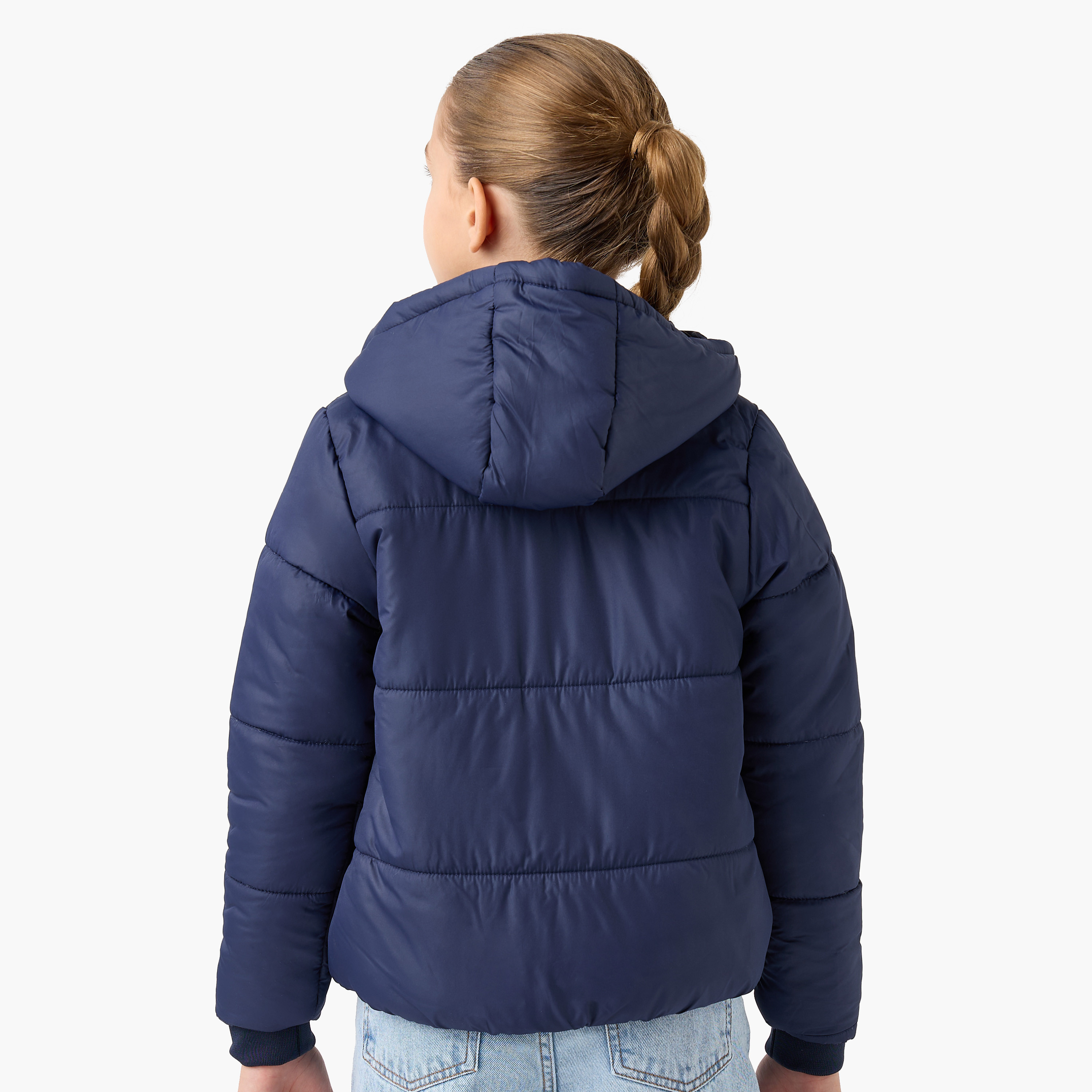 Juniors Solid Hooded Jacket with Long Sleeves and Pockets-girls-clothing-schoolwear-jacketsandcoats-image-3