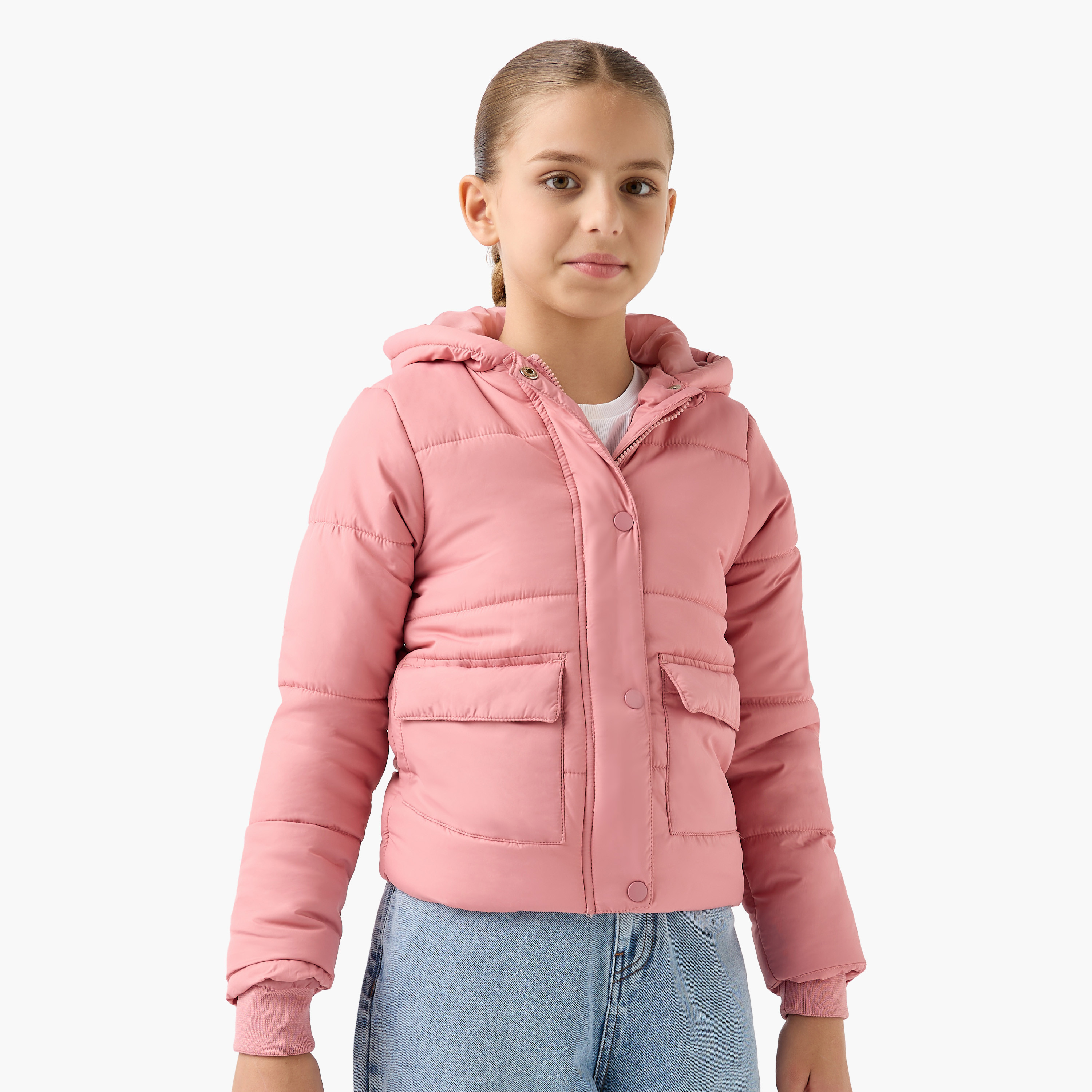 جاكيت سادة بقبعة وأكمام طويلة وجيوب من جونيورز-girls-clothing-schoolwear-jacketsandcoats-image-4