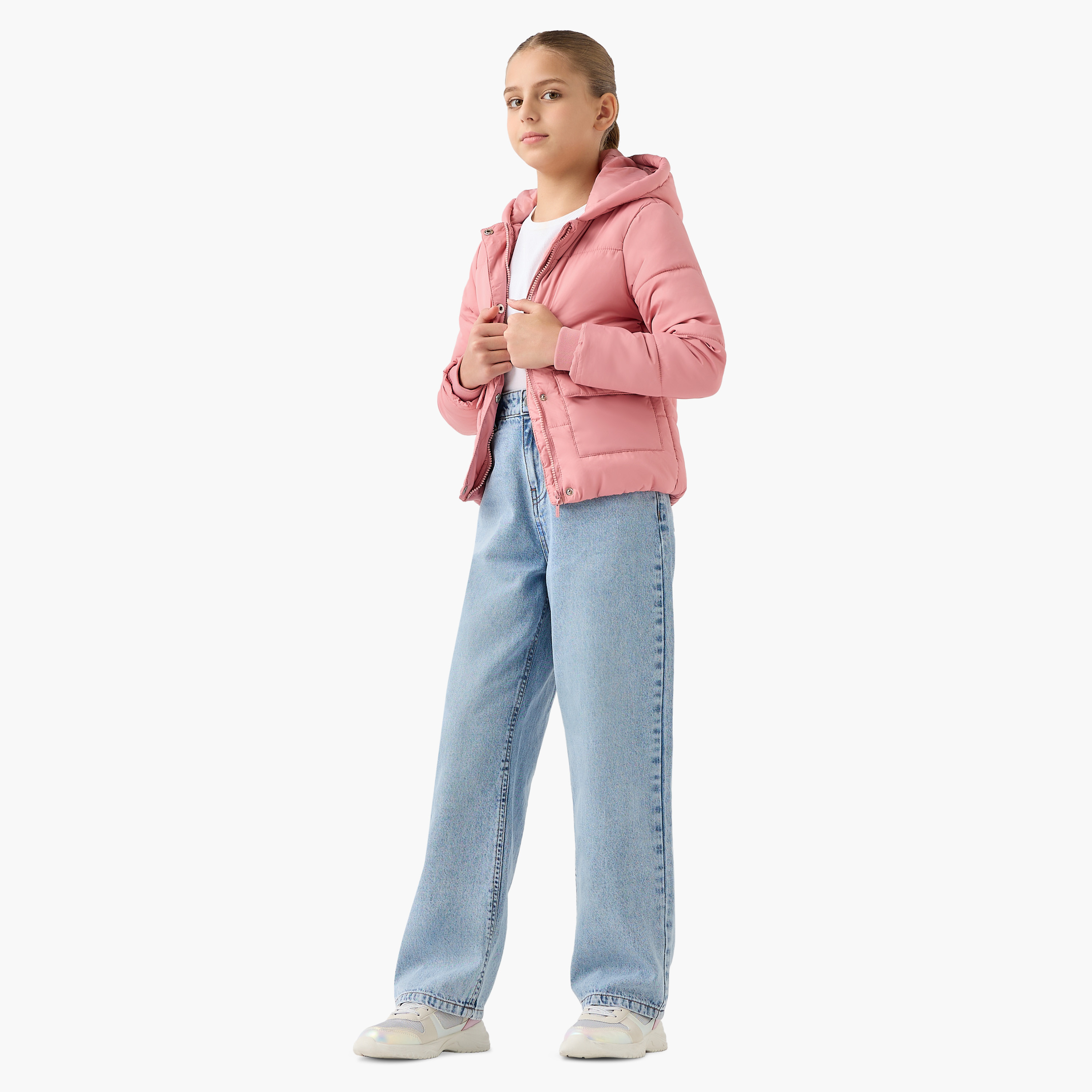 جاكيت سادة بقبعة وأكمام طويلة وجيوب من جونيورز-girls-clothing-schoolwear-jacketsandcoats-image-3