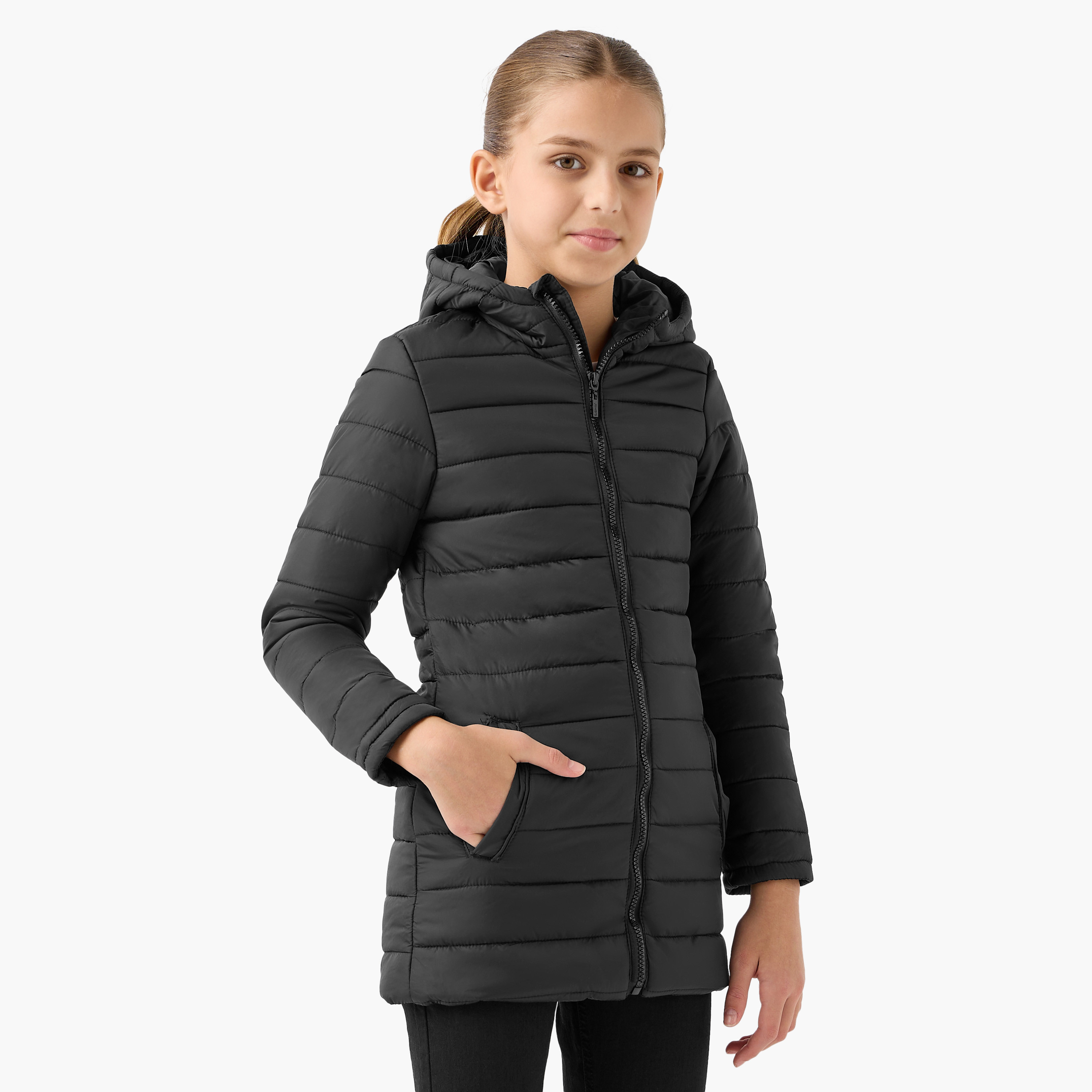 Juniors Quilted Jacket with Long Sleeves and Zip Closure-girls-clothing-schoolwear-jacketsandcoats-image-1