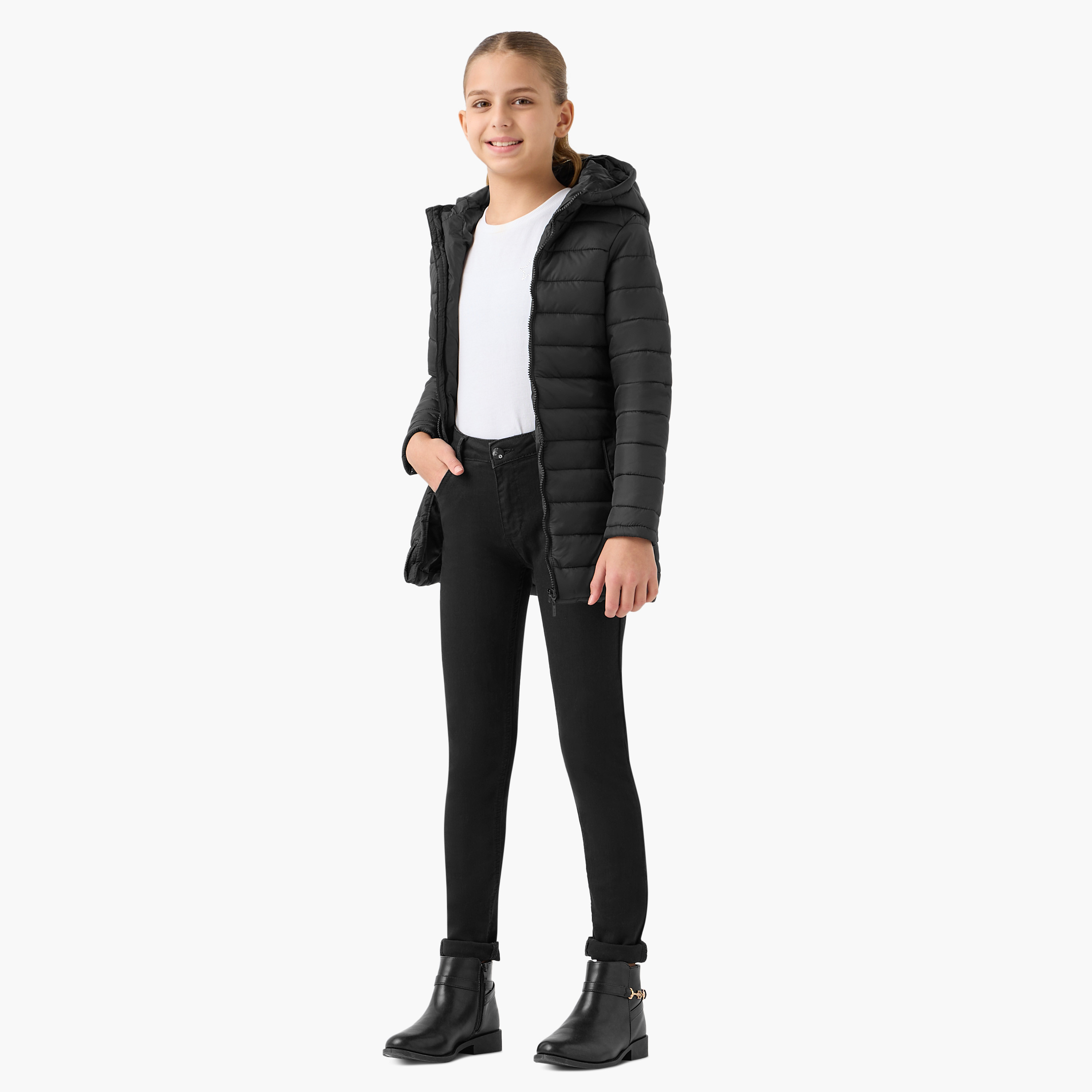 Juniors Quilted Jacket with Long Sleeves and Zip Closure-girls-clothing-schoolwear-jacketsandcoats-image-2