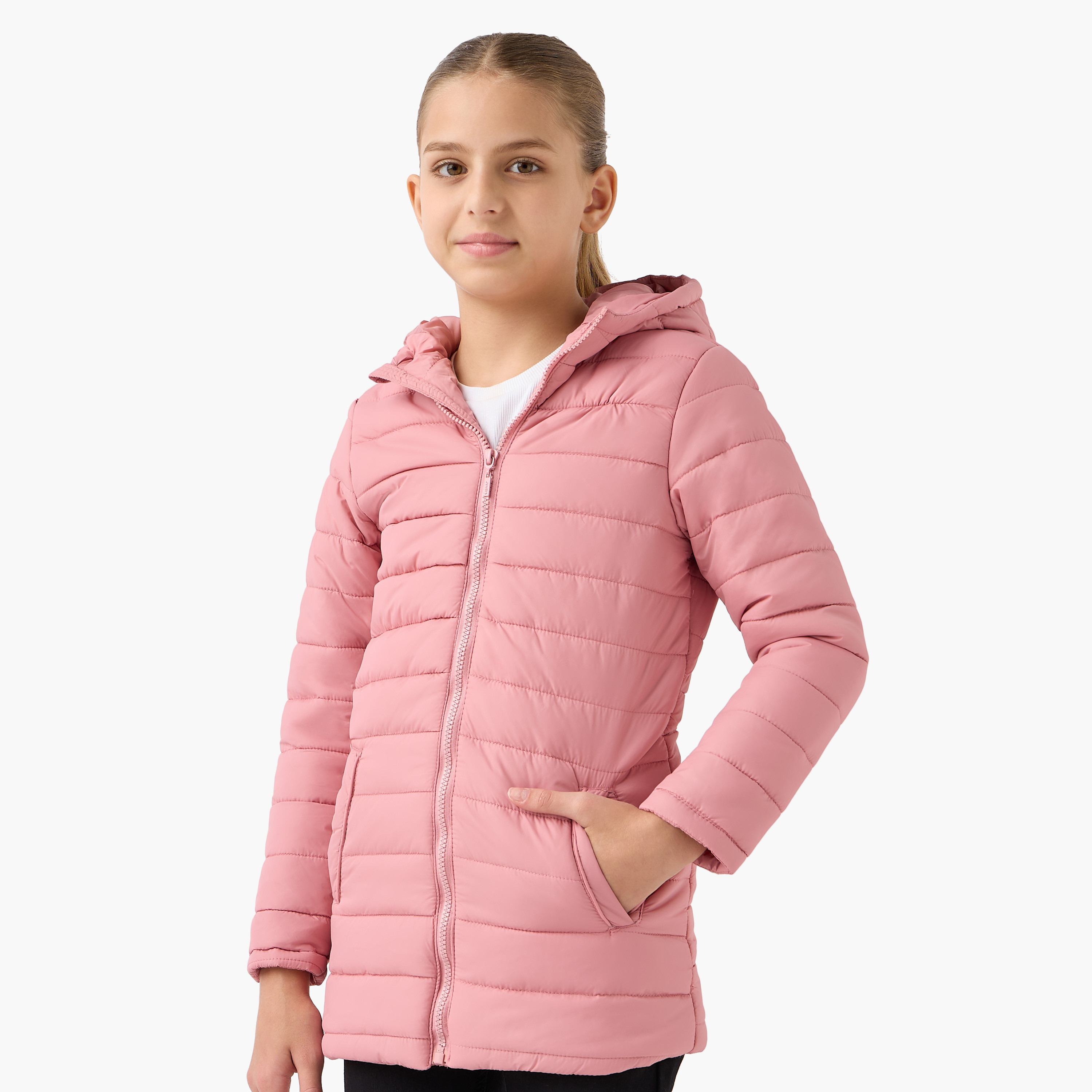 Juniors Quilted Jacket with Long Sleeves and Zip Closure-girls-clothing-schoolwear-jacketsandcoats-image-1