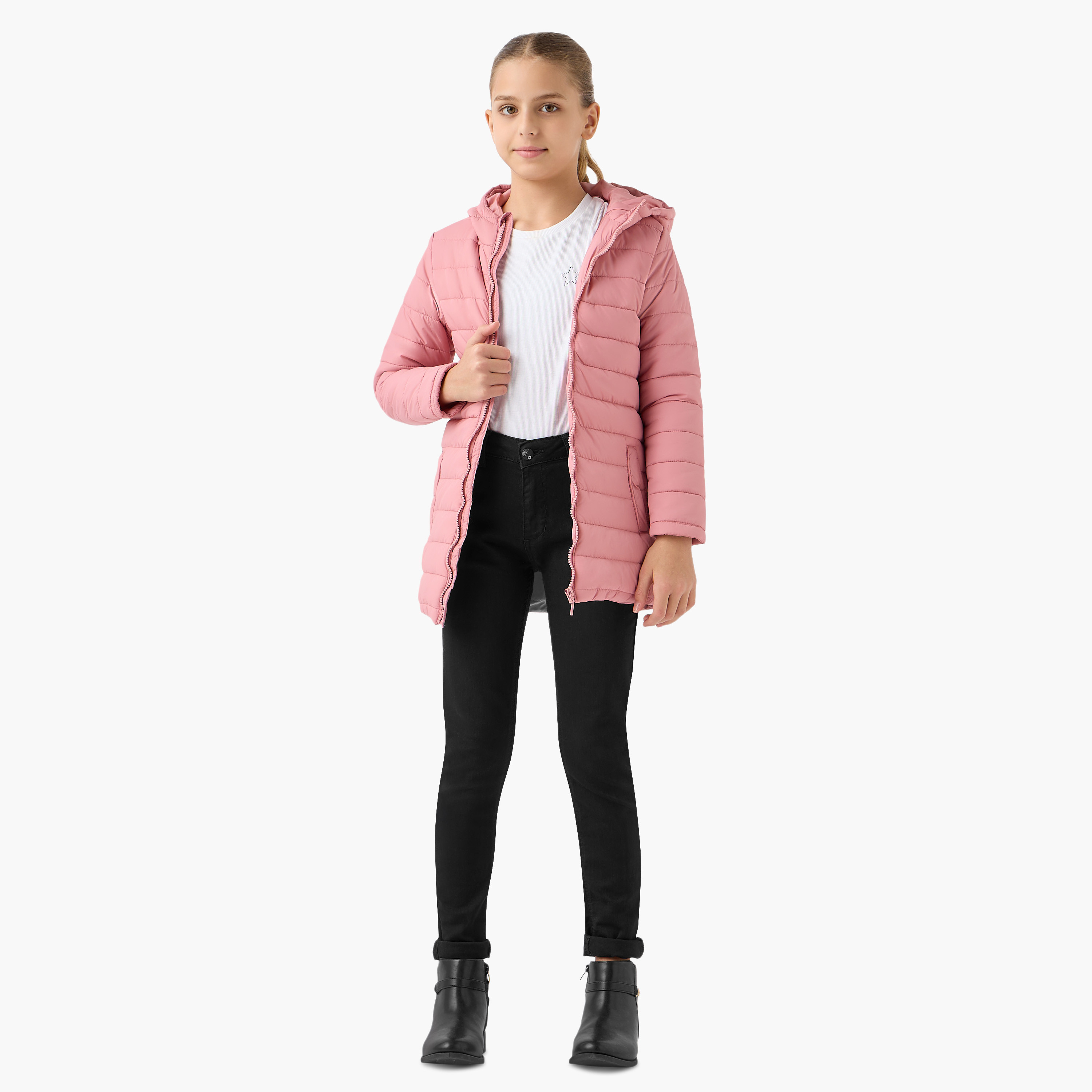 Juniors Quilted Jacket with Long Sleeves and Zip Closure-girls-clothing-schoolwear-jacketsandcoats-image-2