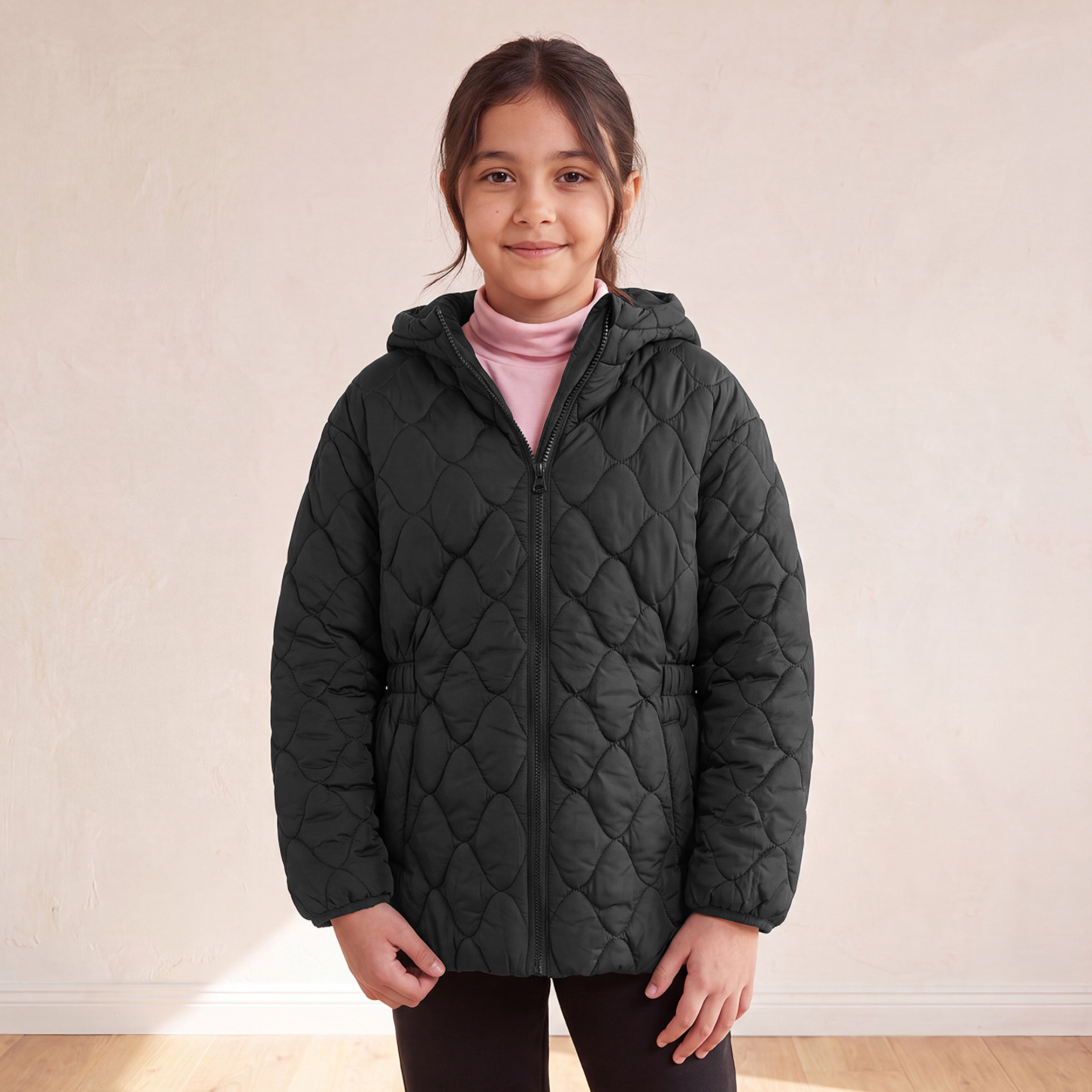 جاكيت مبطن بقبعة وجيوب من جونيورز-girls-clothing-winterwear-jacketsandcoats-image-1