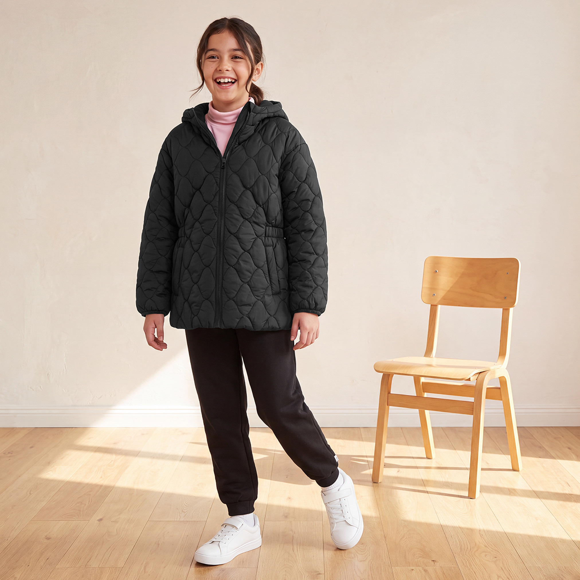 جاكيت مبطن بقبعة وجيوب من جونيورز-girls-clothing-winterwear-jacketsandcoats-image-2