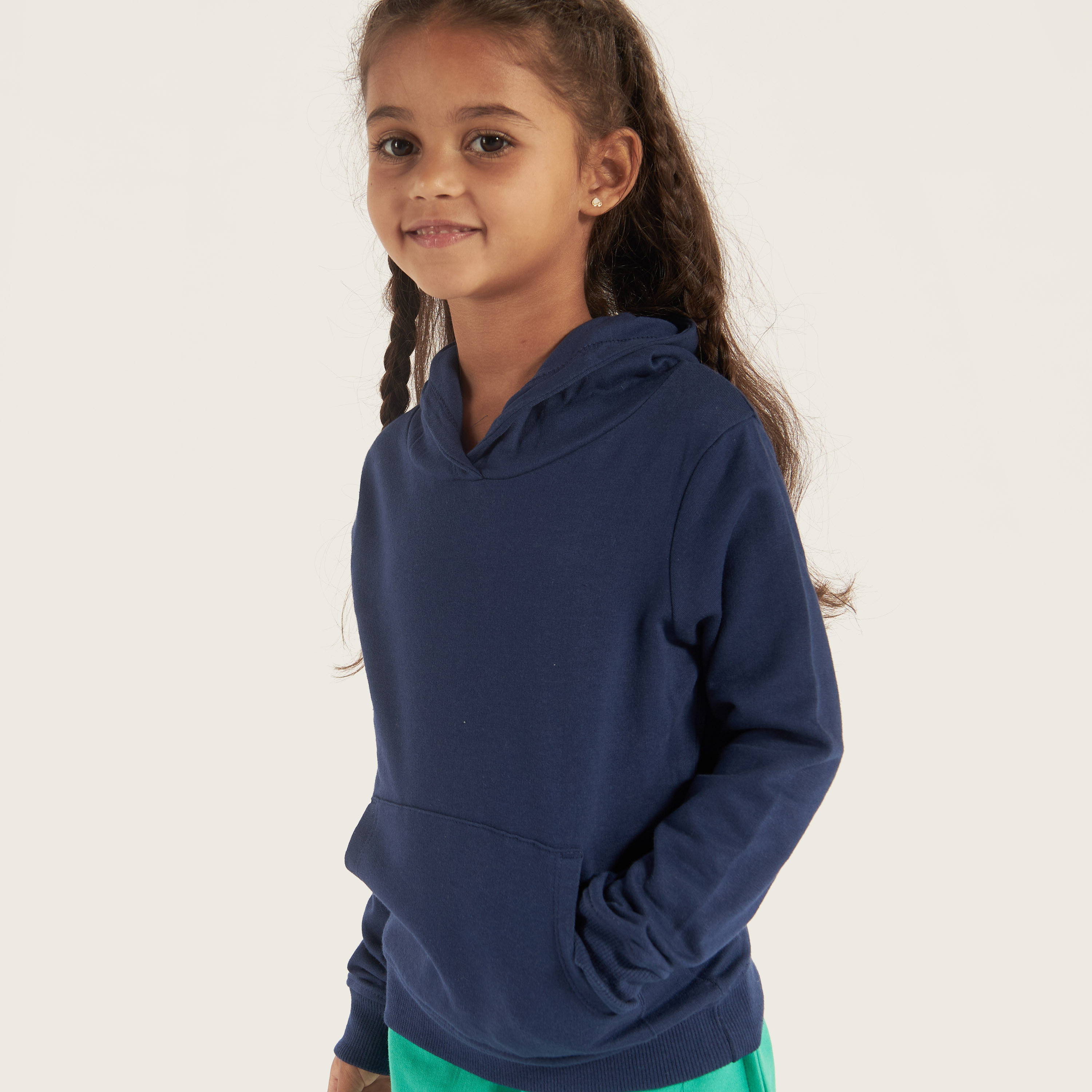 Juniors Solid Sweatshirt with Hood and Pockets-girls-clothing-sweatshirts-image-3