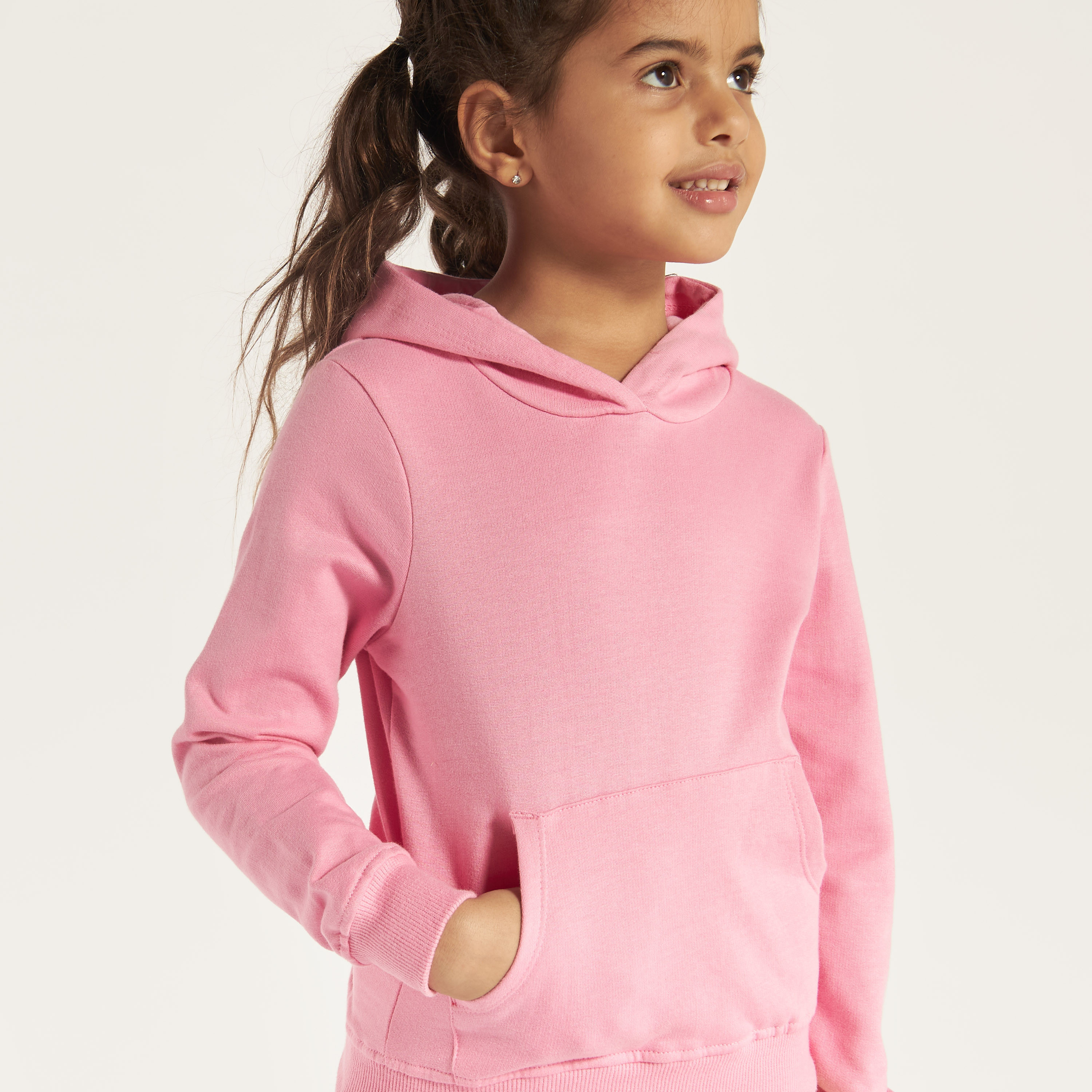 Juniors Solid Sweatshirt with Hood and Pockets-girls-clothing-sweatshirts-image-3
