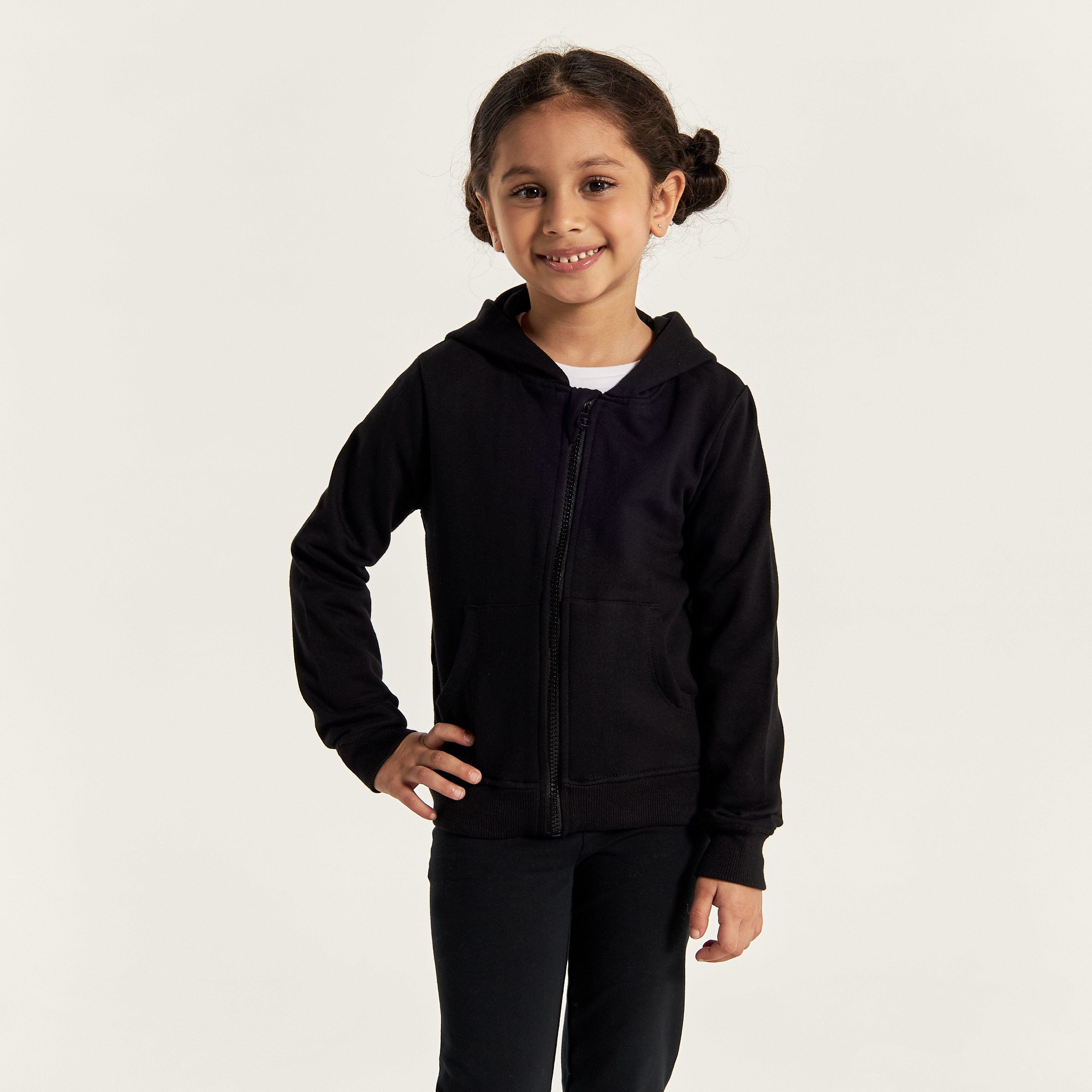 Juniors Solid Zip Through Jacket with Hood and Long Sleeves-girls-clothing-schoolwear-jacketsandcoats-image-1