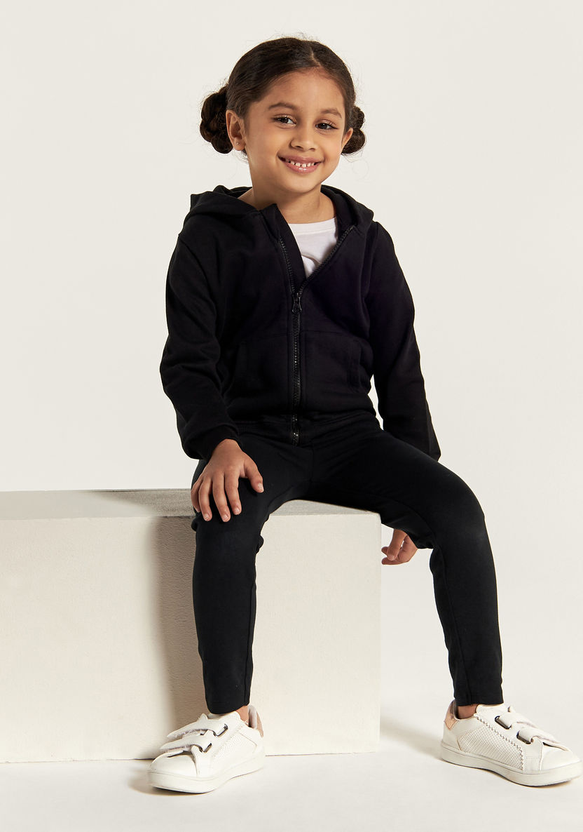Juniors Solid Zip Through Jacket with Hood and Long Sleeves-Coats and Jackets-image-0