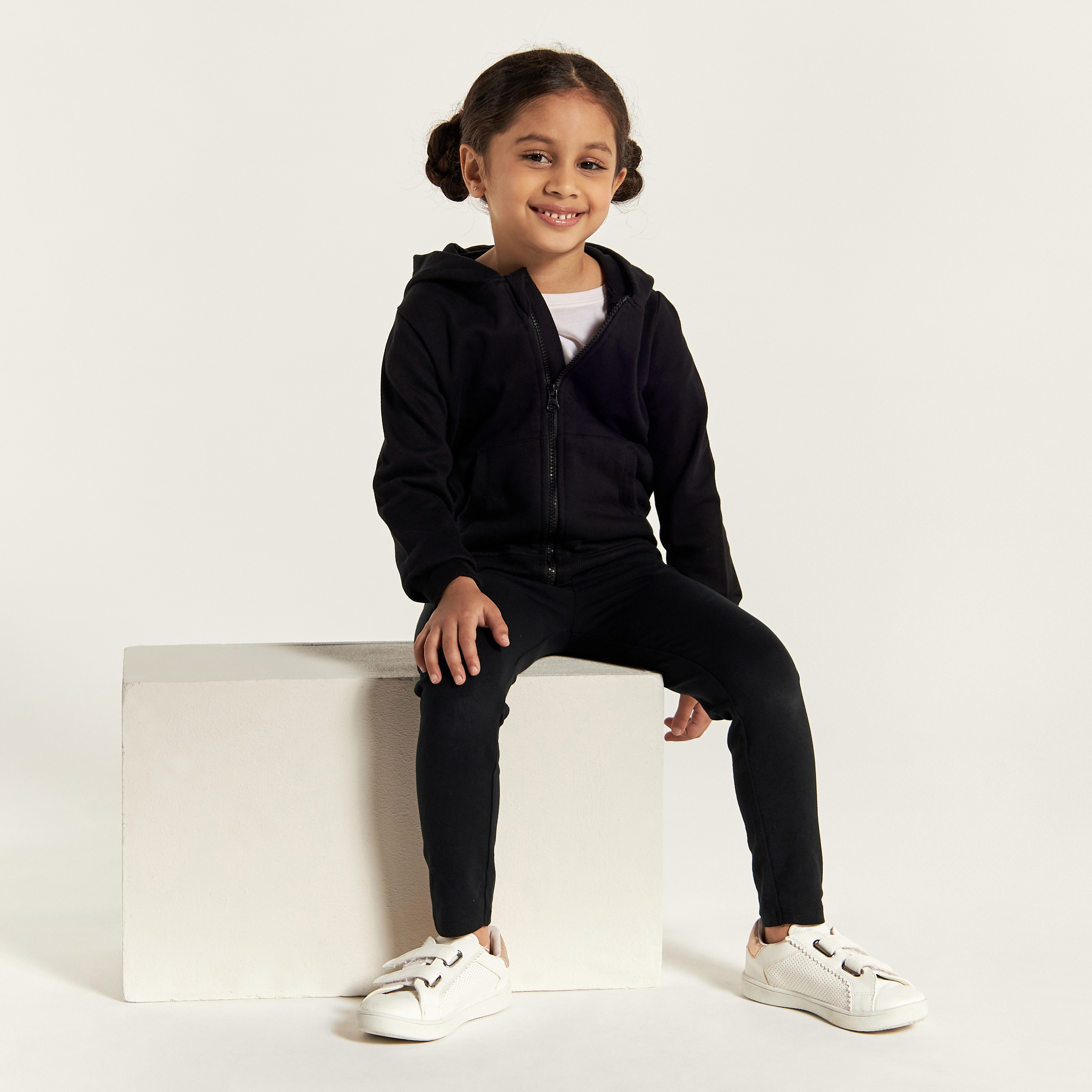 Juniors Solid Zip Through Jacket with Hood and Long Sleeves-girls-clothing-schoolwear-jacketsandcoats-image-2