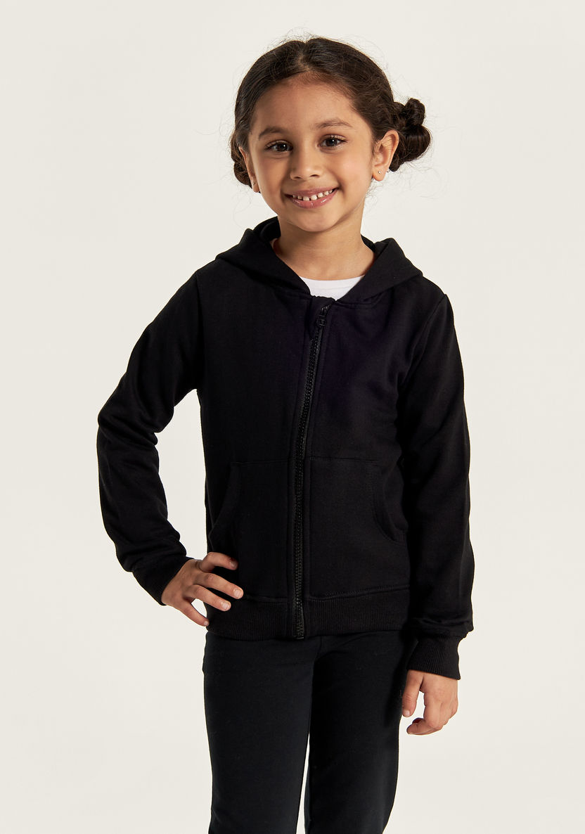Juniors Solid Zip Through Jacket with Hood and Long Sleeves-Coats and Jackets-image-1