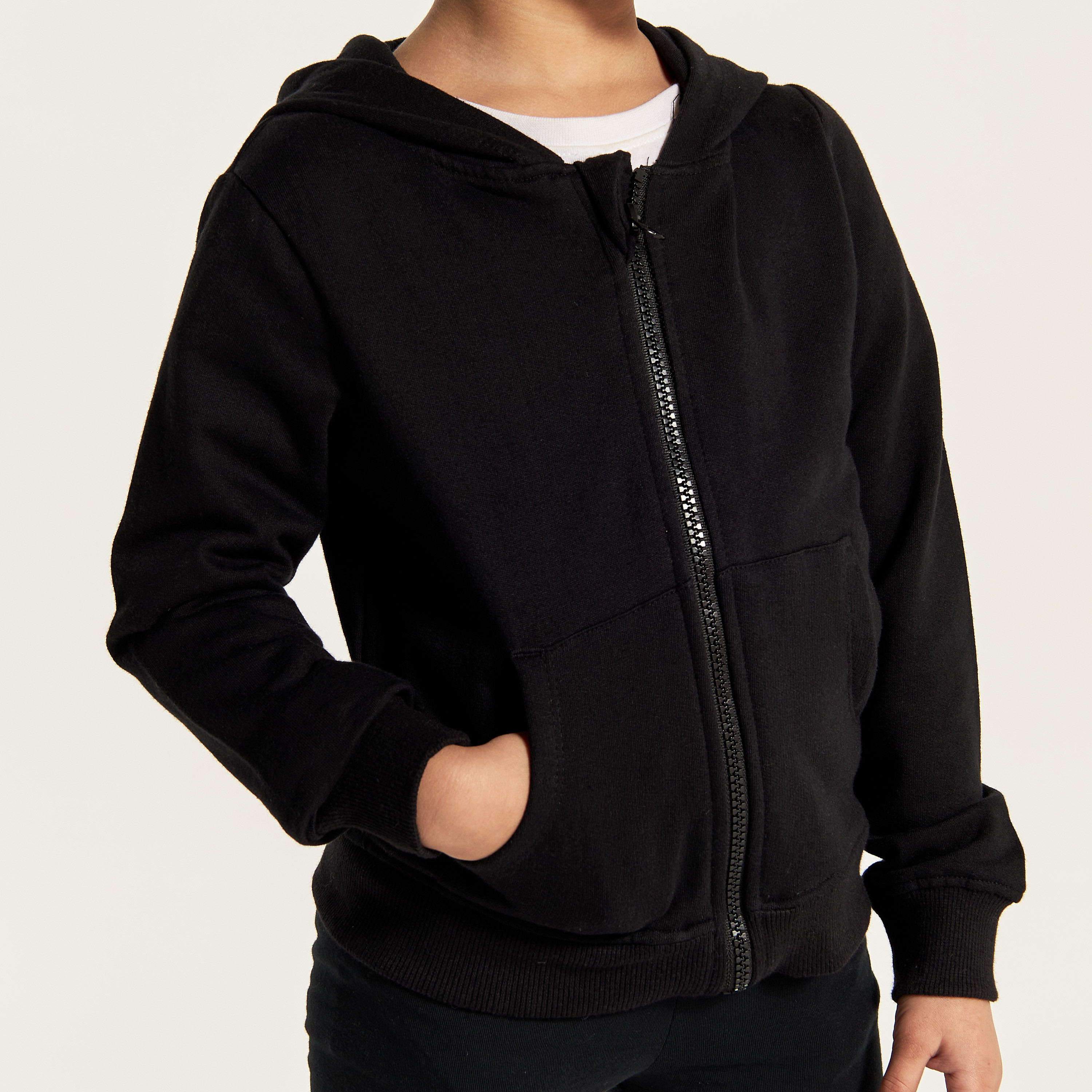 Juniors Solid Zip Through Jacket with Hood and Long Sleeves-girls-clothing-schoolwear-jacketsandcoats-image-3