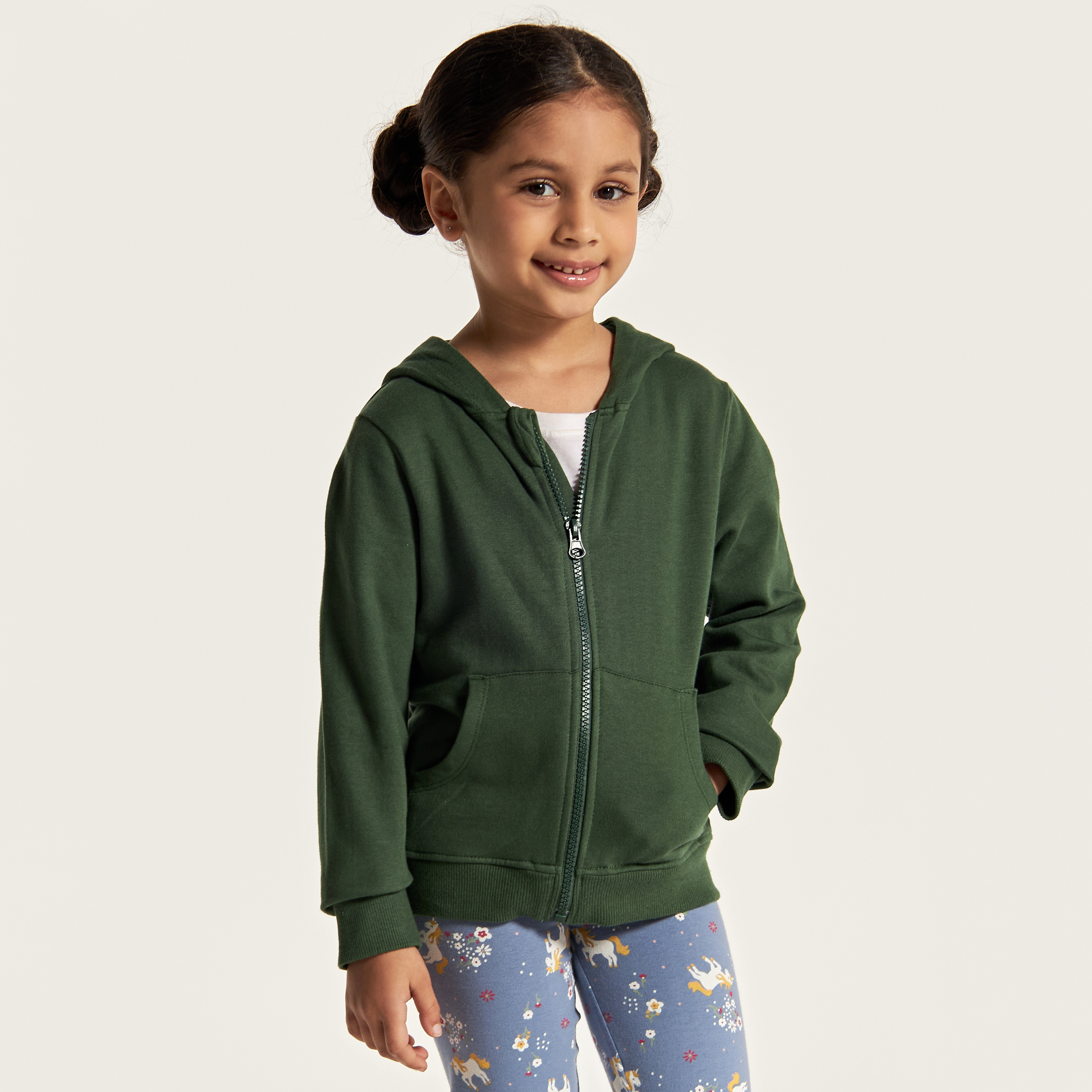جاكيت سادة بسحاب وقبعة وأكمام طويلة من جونيورز-girls-clothing-sweatshirts-image-1