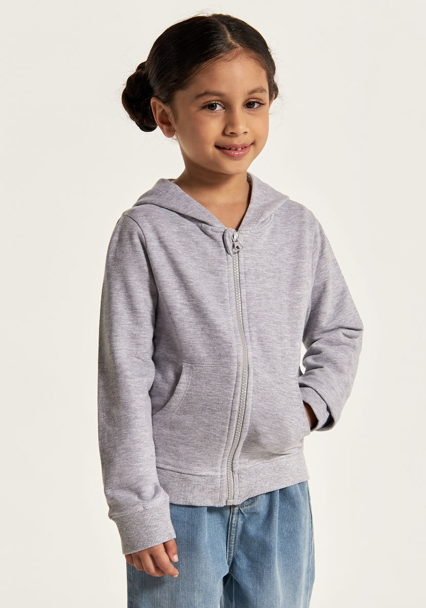 Juniors Solid Zip Through Jacket with Hood and Long Sleeves-Coats and Jackets-image-1