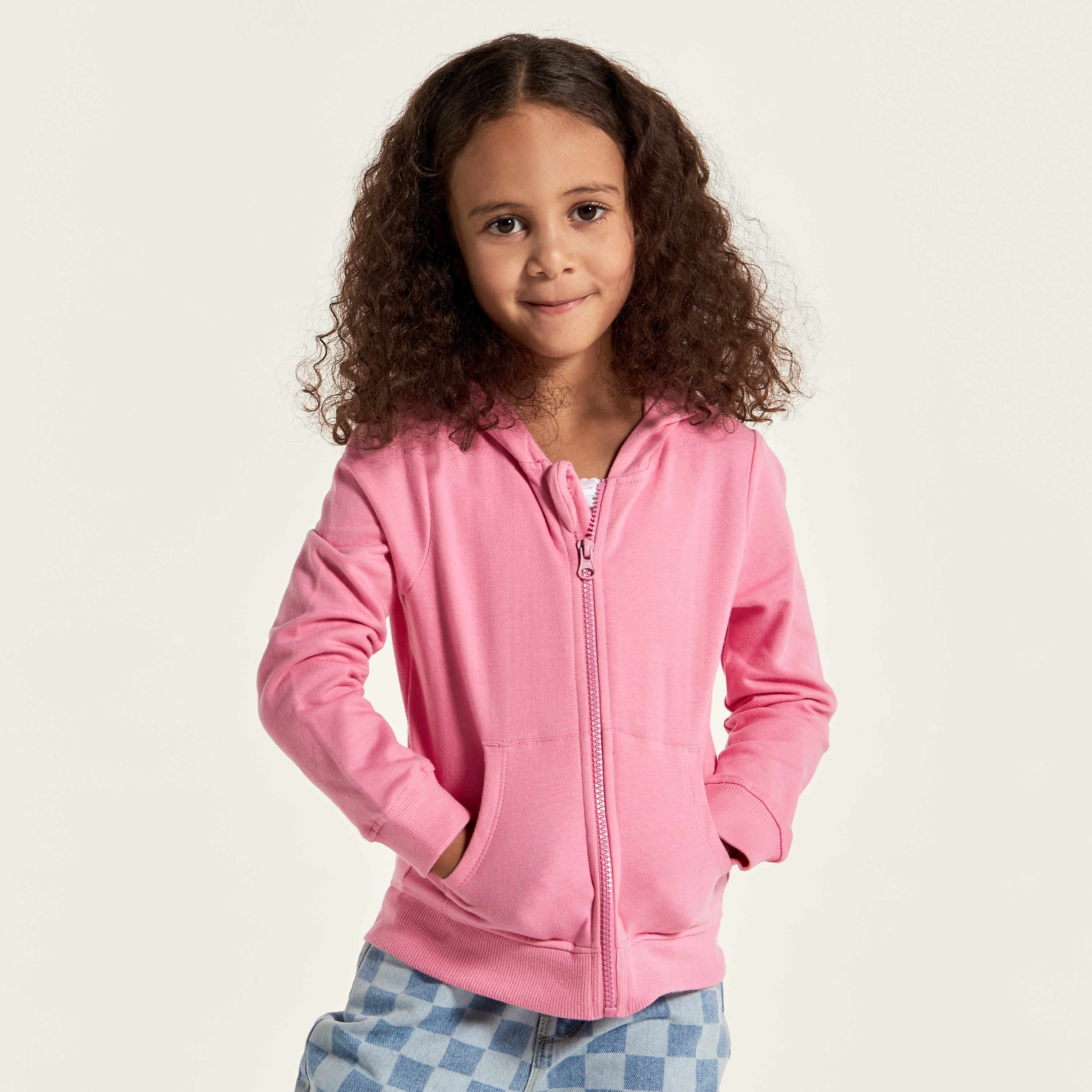 Juniors Solid Zip Through Jacket with Hood and Long Sleeves-girls-clothing-schoolwear-jacketsandcoats-image-1