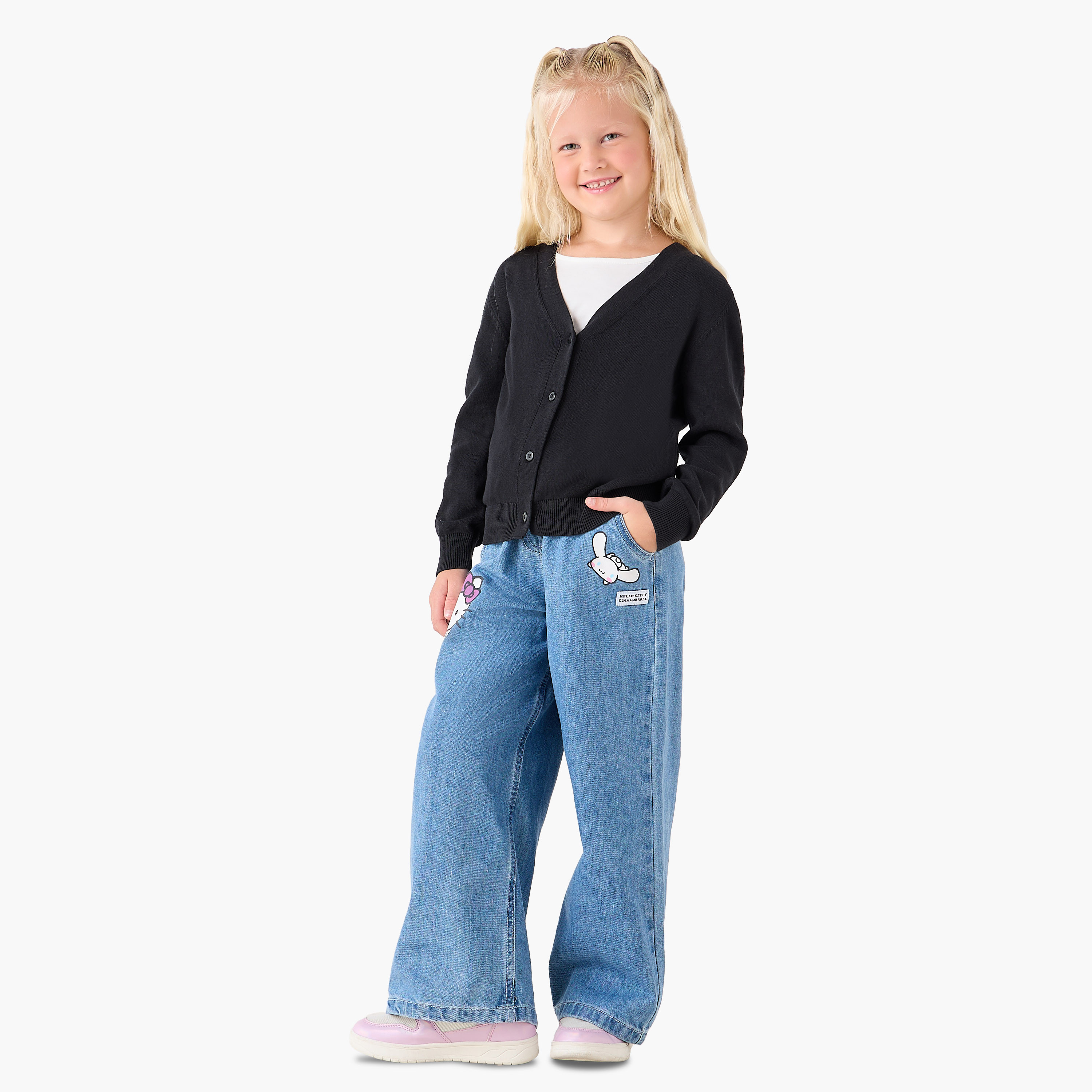 Juniors Solid Cardigan with V-neck and Long Sleeves-girls-clothing-winterwear-jumpersandcardigans-image-2