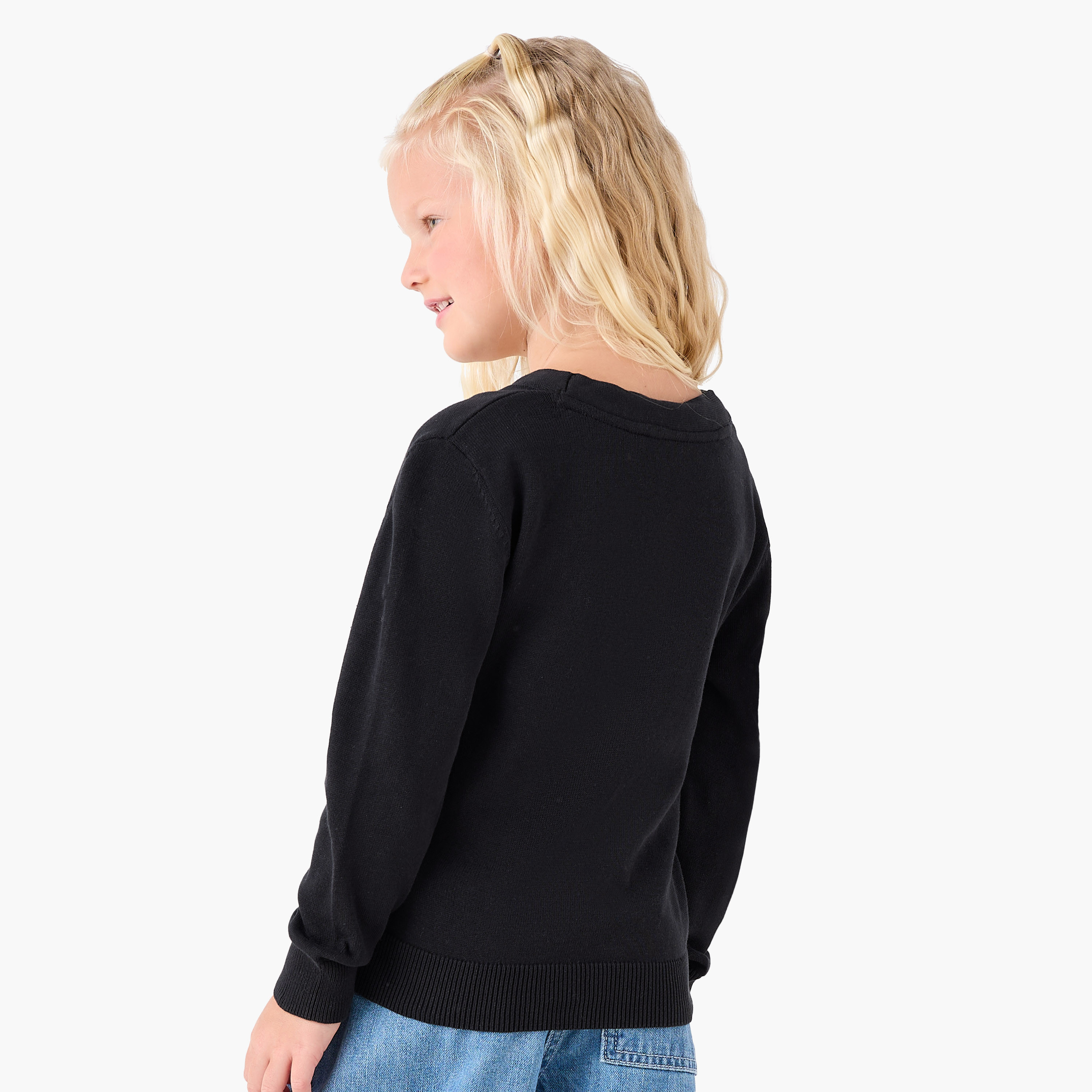 Juniors Solid Cardigan with V-neck and Long Sleeves-girls-clothing-winterwear-jumpersandcardigans-image-3