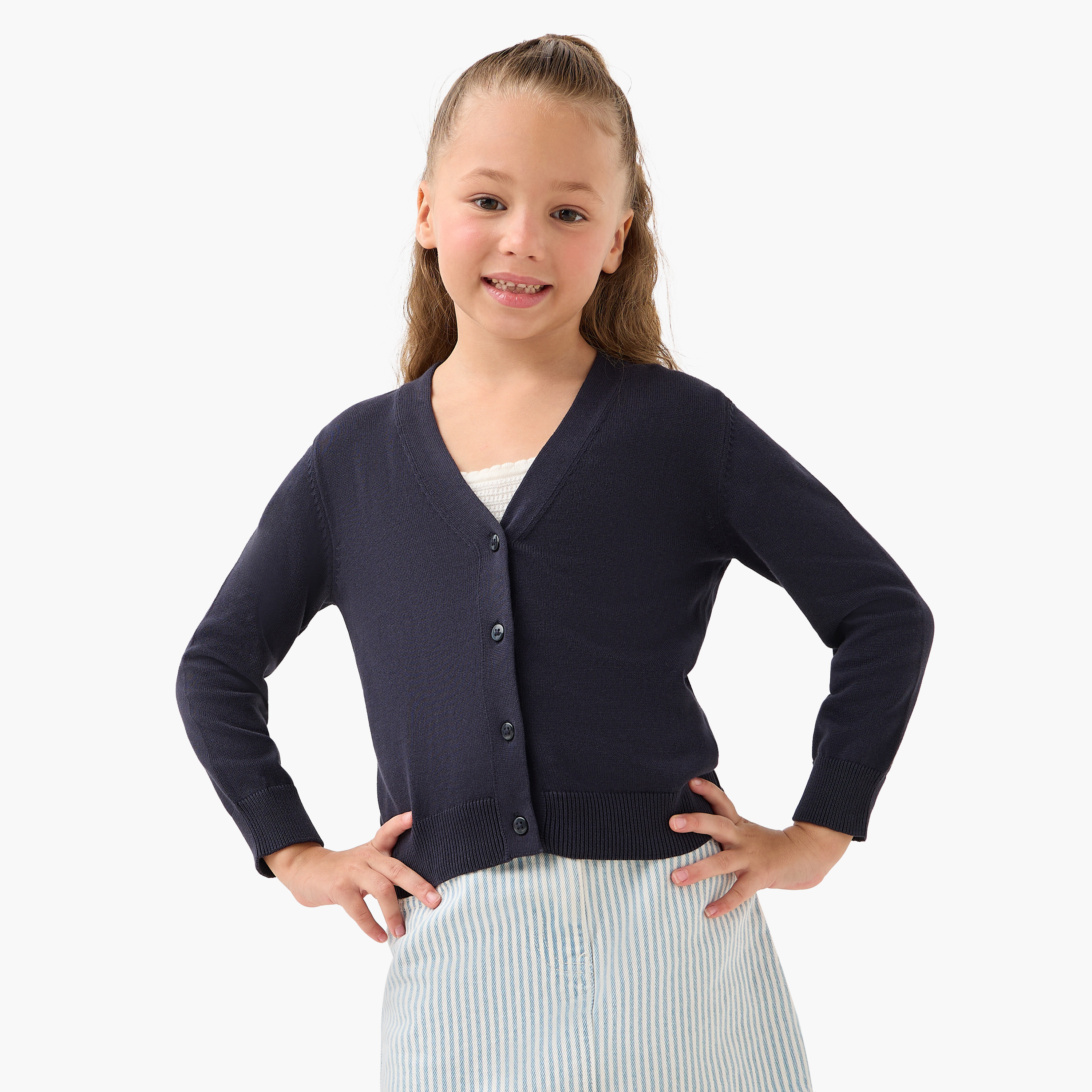 Juniors Solid Cardigan with V-neck and Long Sleeves-girls-clothing-winterwear-jumpersandcardigans-image-1