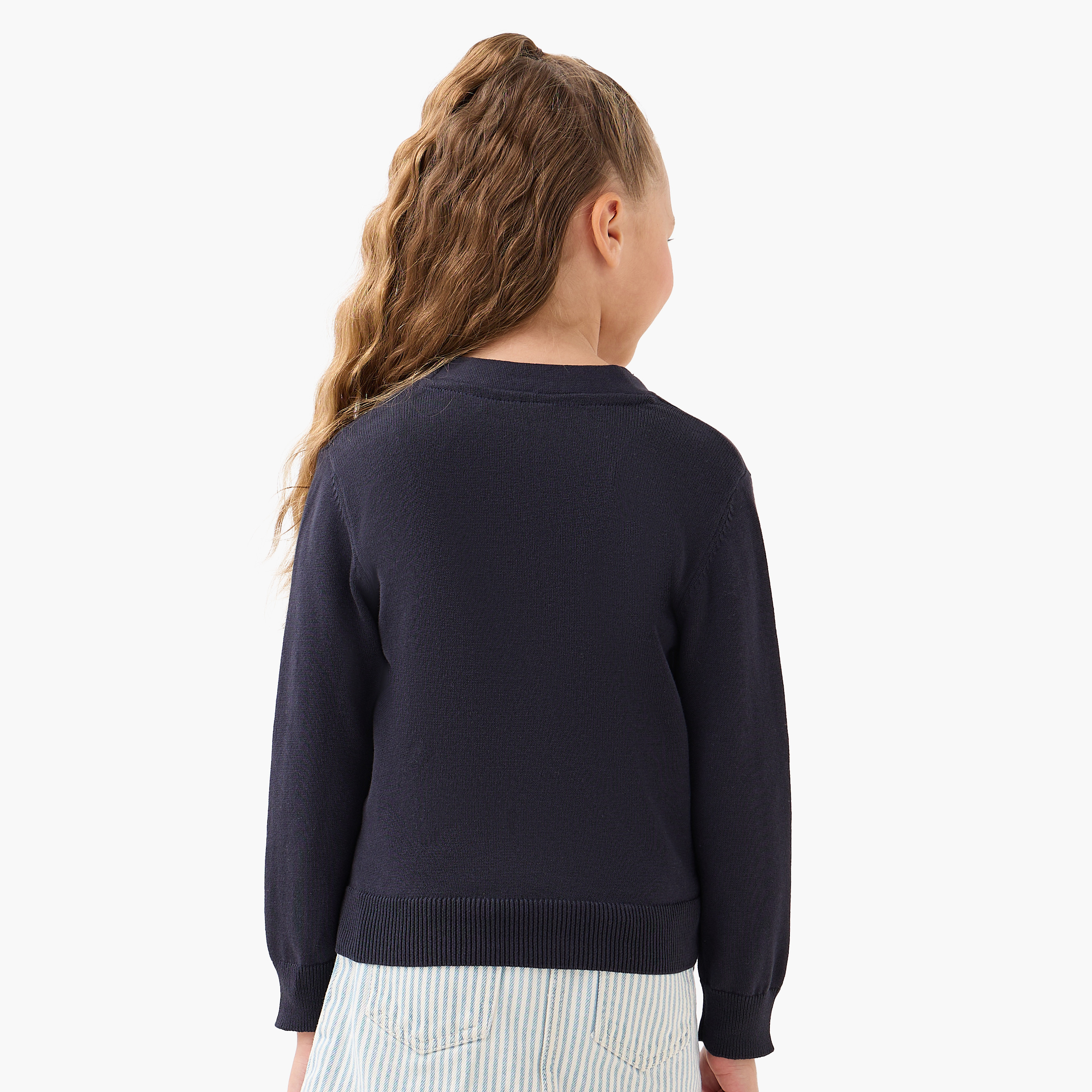 Juniors Solid Cardigan with V-neck and Long Sleeves-girls-clothing-winterwear-jumpersandcardigans-image-3