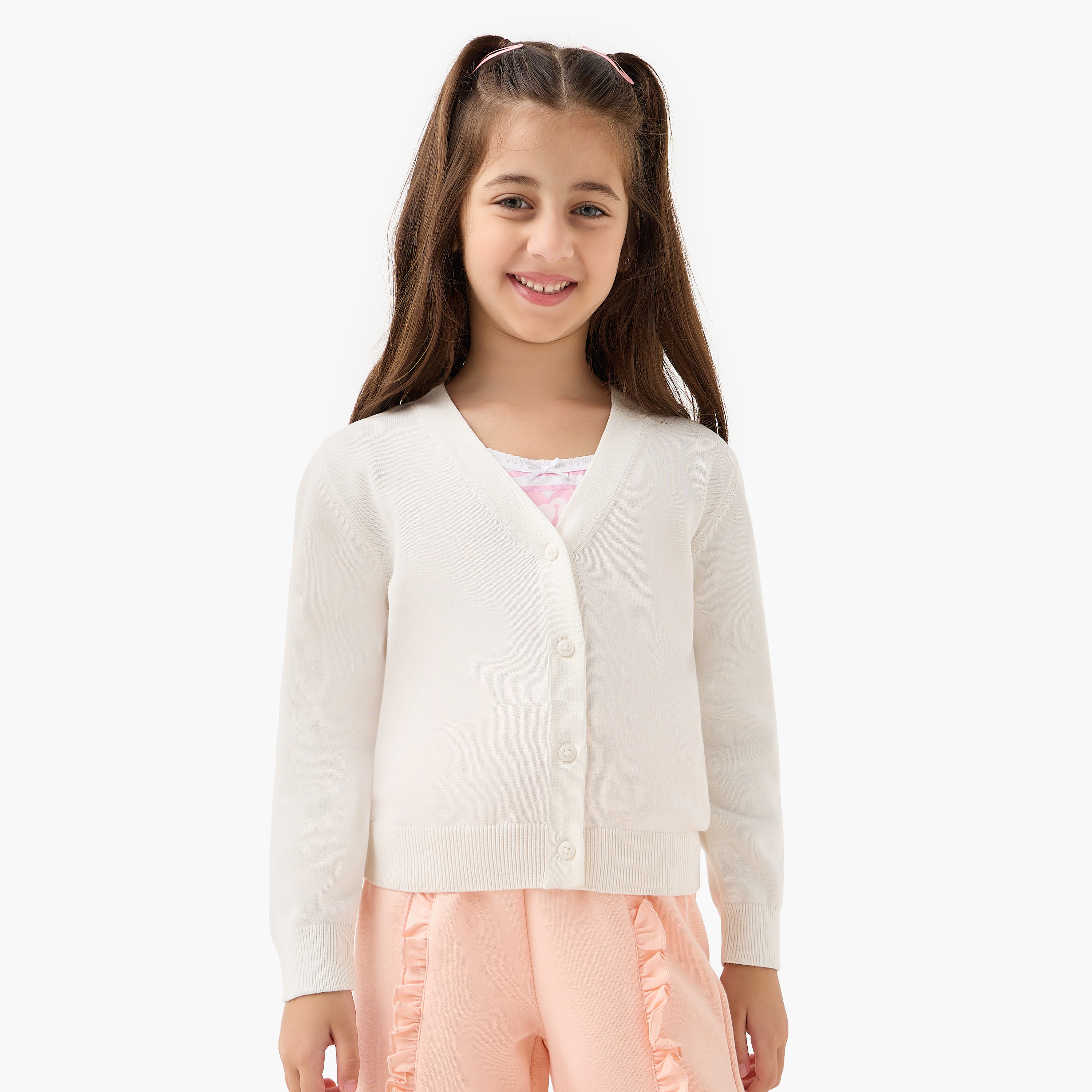 Juniors Solid Cardigan with V-neck and Long Sleeves-girls-clothing-jumpersandcardigans-image-1