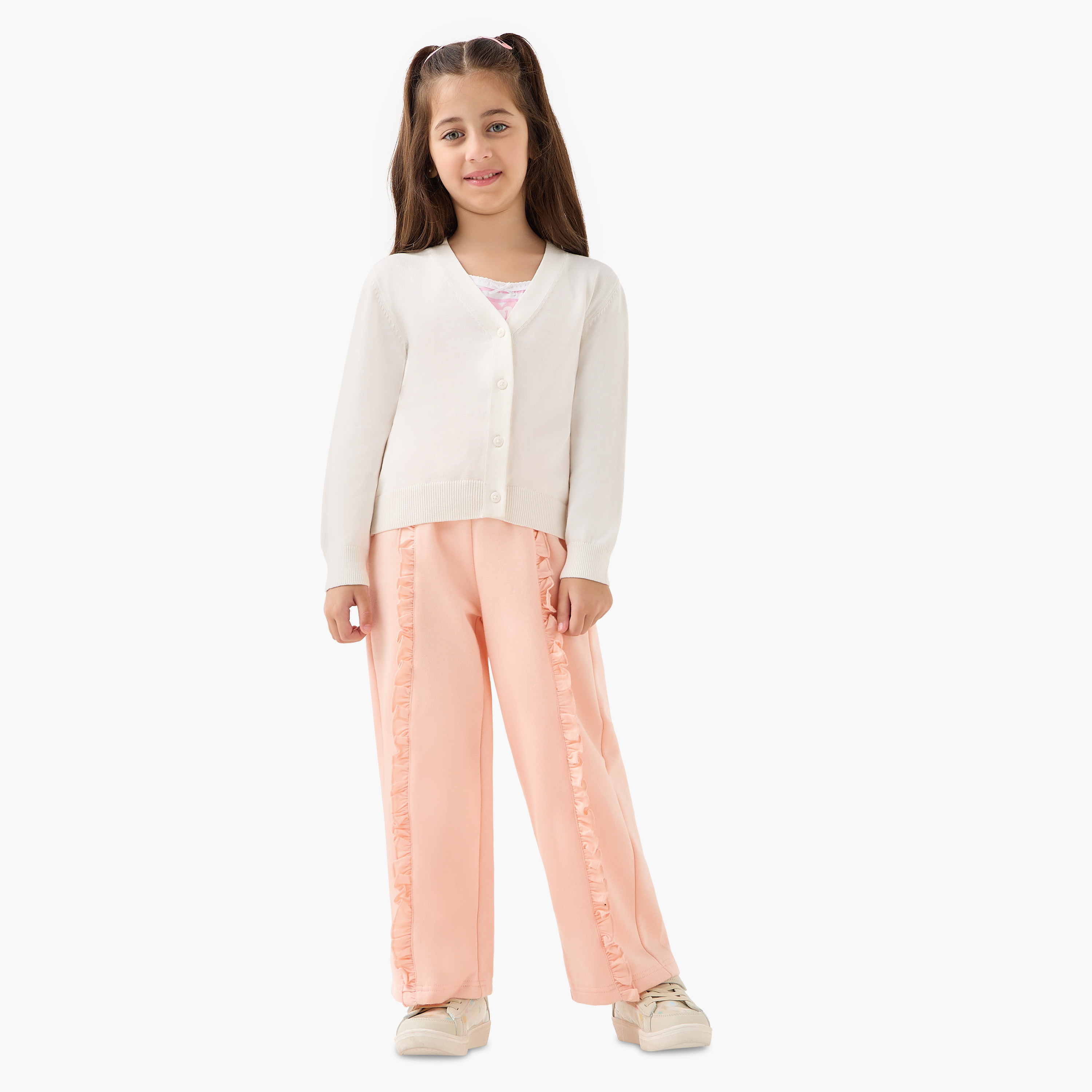 Juniors Solid Cardigan with V-neck and Long Sleeves-girls-clothing-jumpersandcardigans-image-2