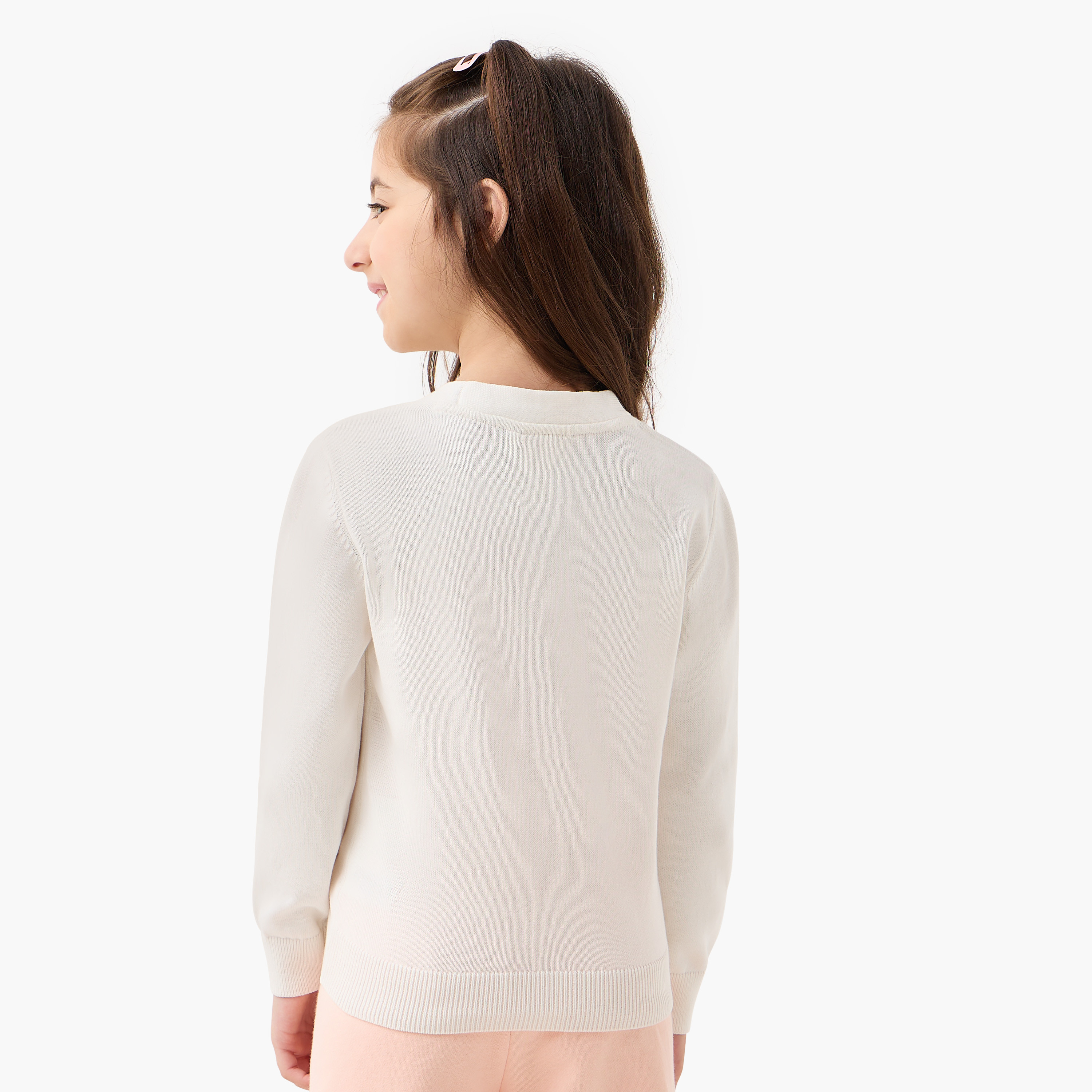 Juniors Solid Cardigan with V-neck and Long Sleeves-girls-clothing-jumpersandcardigans-image-3