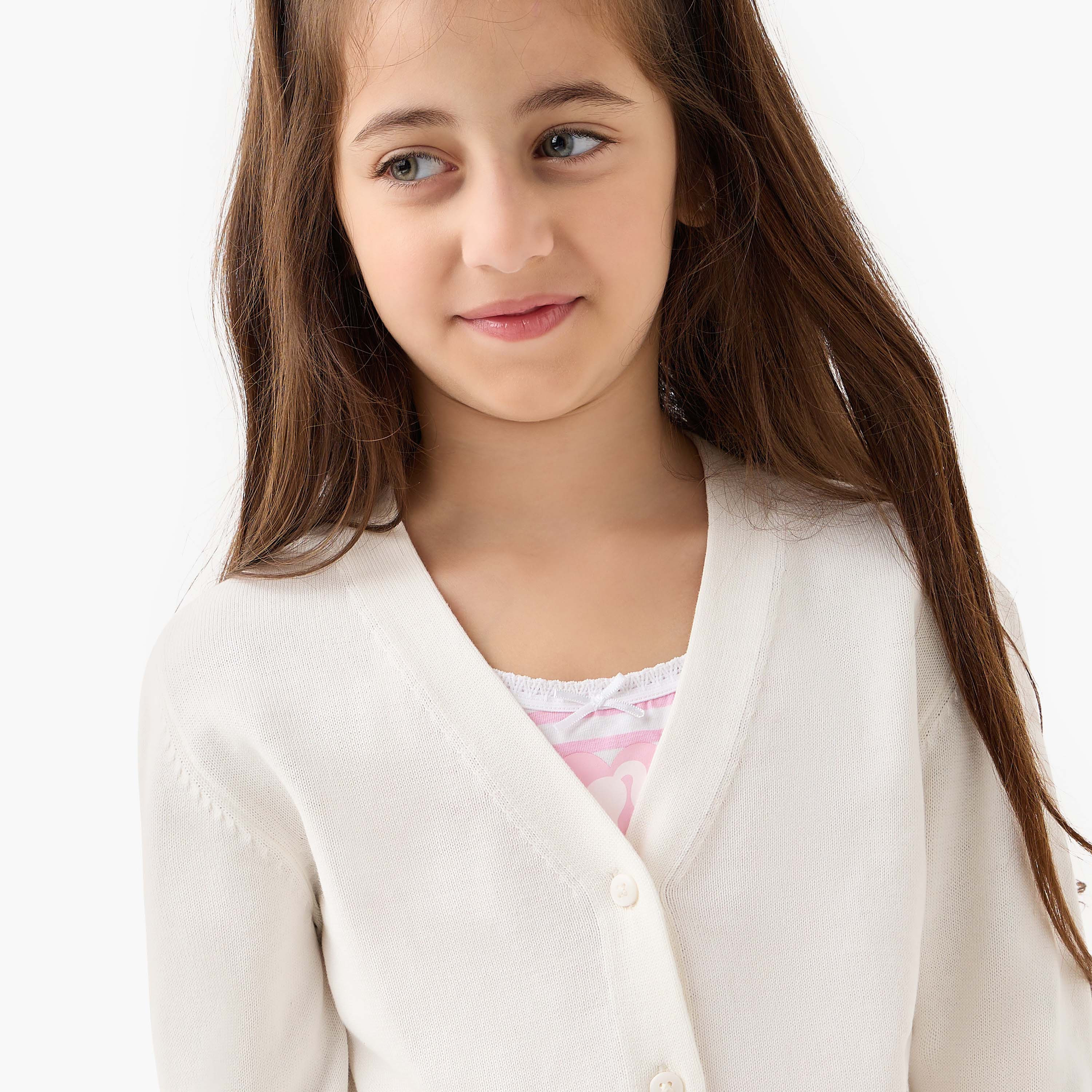Juniors Solid Cardigan with V-neck and Long Sleeves-girls-clothing-jumpersandcardigans-image-4