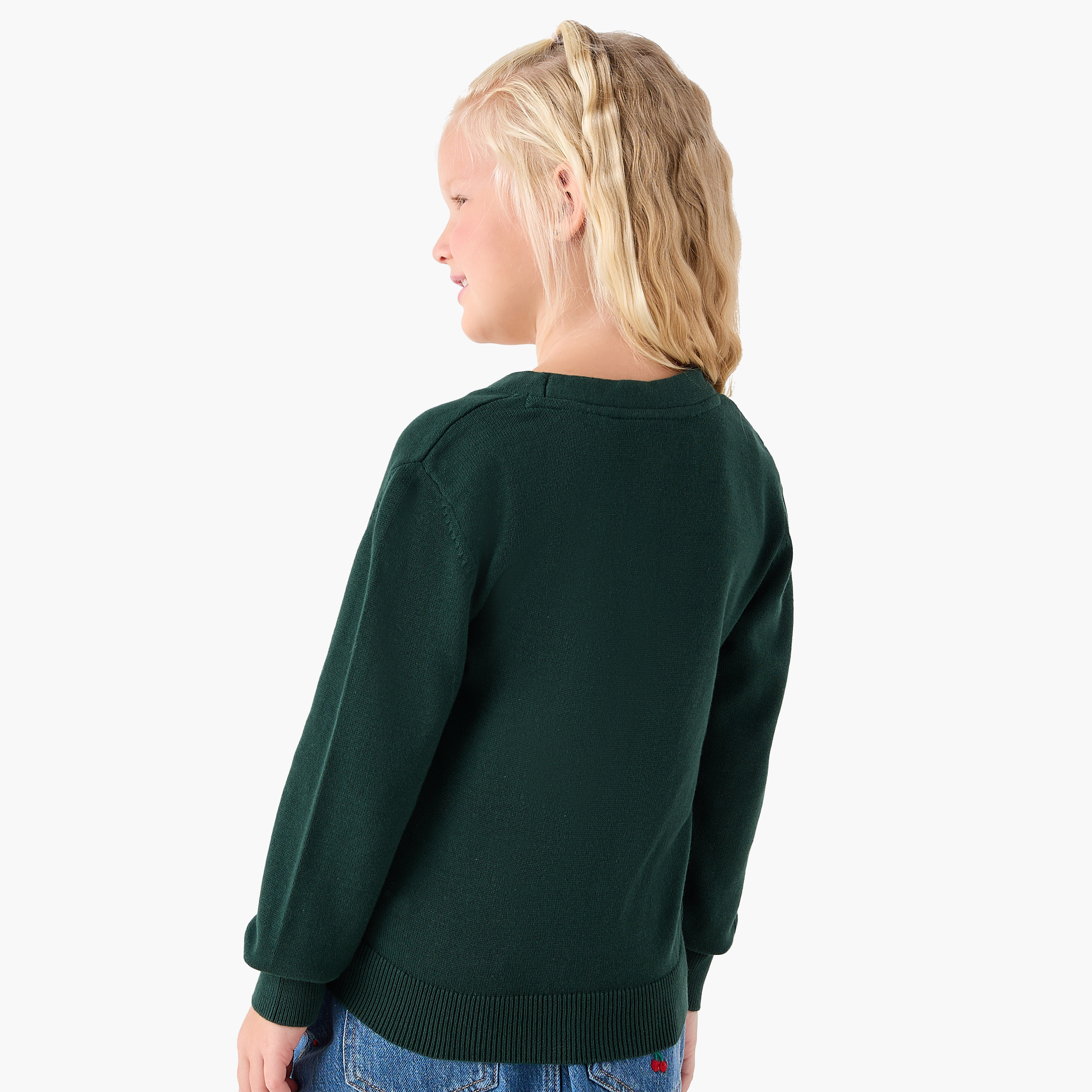 Juniors Solid Cardigan with V-neck and Long Sleeves-girls-clothing-schoolwear-jacketsandcoats-image-3